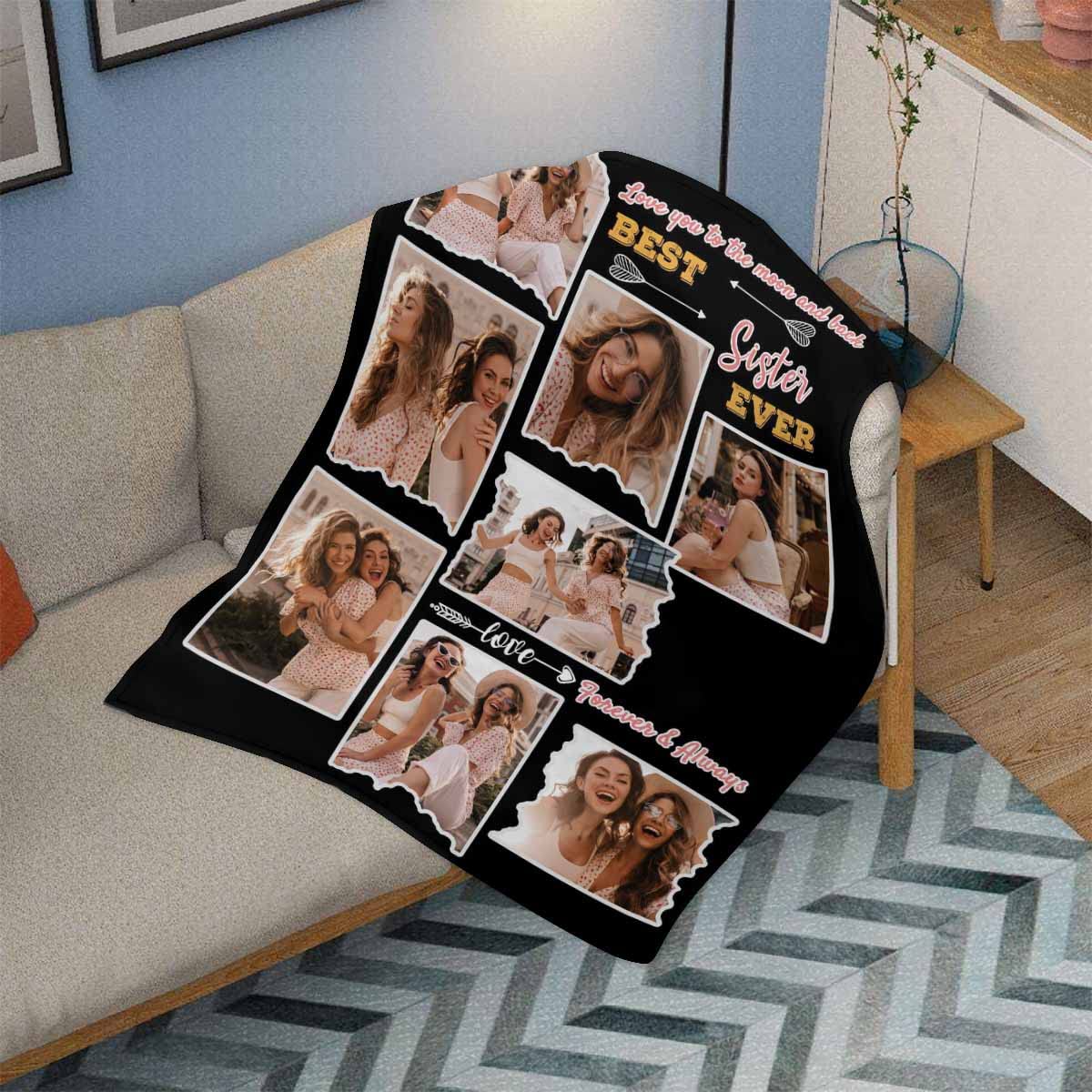 Personalized Best Friend Blanket - Love You to The Moon & Back, Best Sister Ever Forever, Custom BFF Throw Blanket, Birthday & Christmas Gifts for Women & Teens, 60x80, Perfect for Cozy Nights & Friendship Celebrations