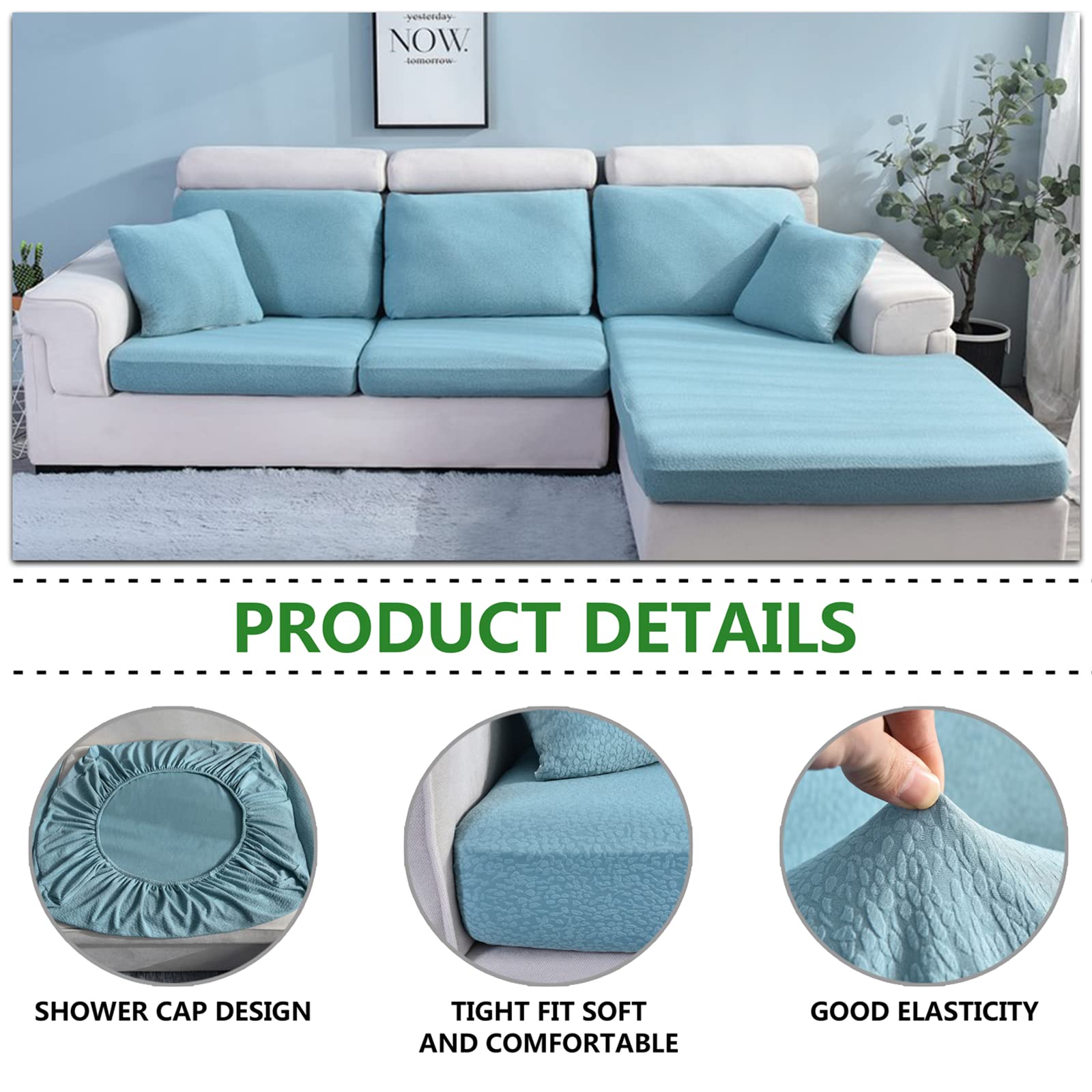 Stretch Waterproof Sofa Cushion Cover - High Elastic Fabric Slipcover for 2-Seater Couches (Light Blue) | Water-Repellent & Durable for Living Room, Office, or Dorm