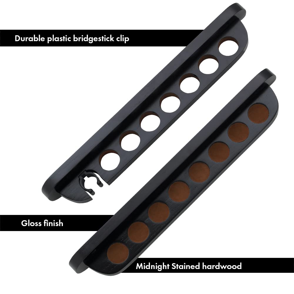 7-Piece Stained Wood Pool Cue Wall Rack with Secure Clip - Perfect for Billiards Room, Game Room, or Man Cave Decor
