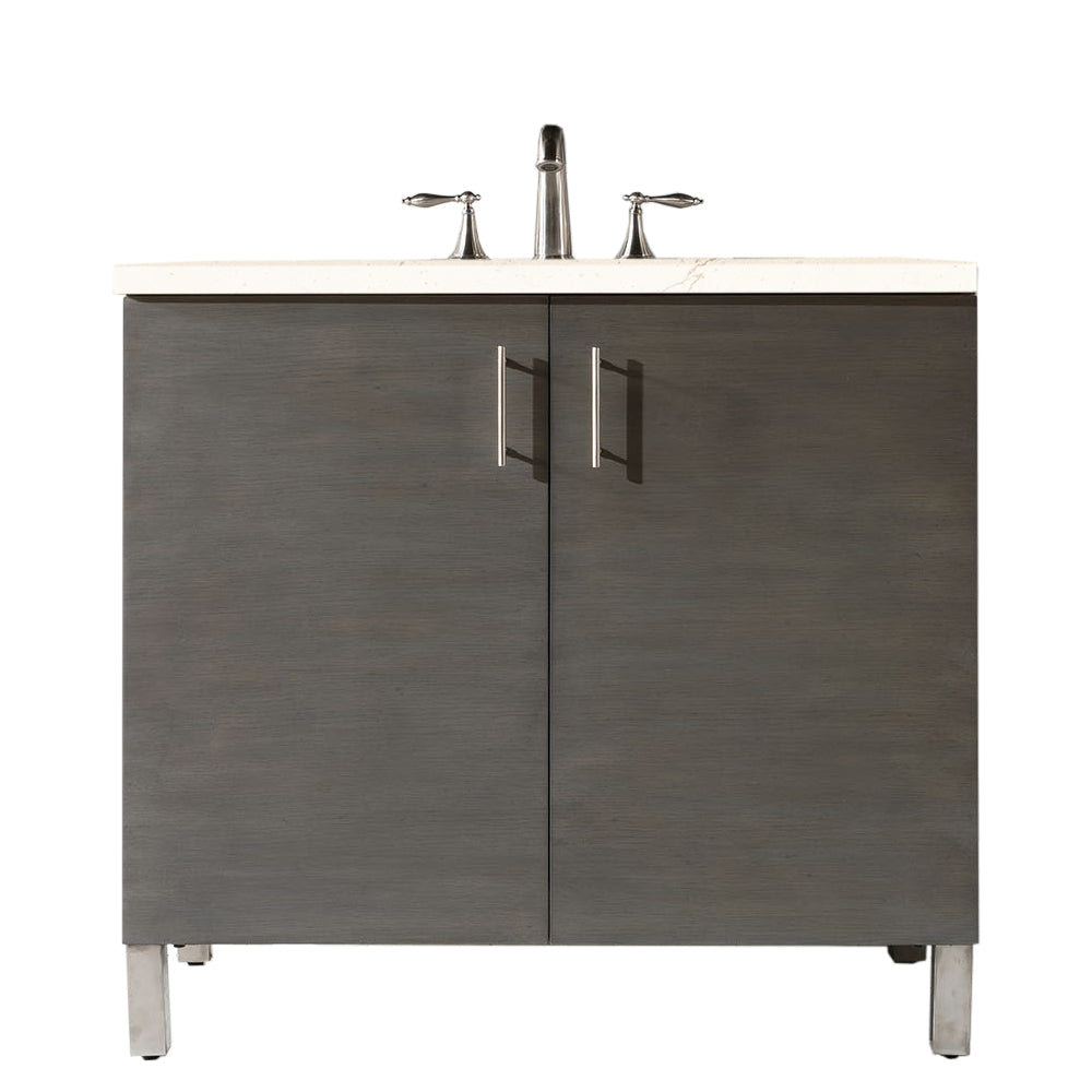 Metropolitan 36 Inch Single Bathroom Vanity Set with Silver Oak Finish & 3CM Eternal Marfil Quartz Countertop - Perfect for Modern Home Bathroom Remodeling and Space-Saving Design