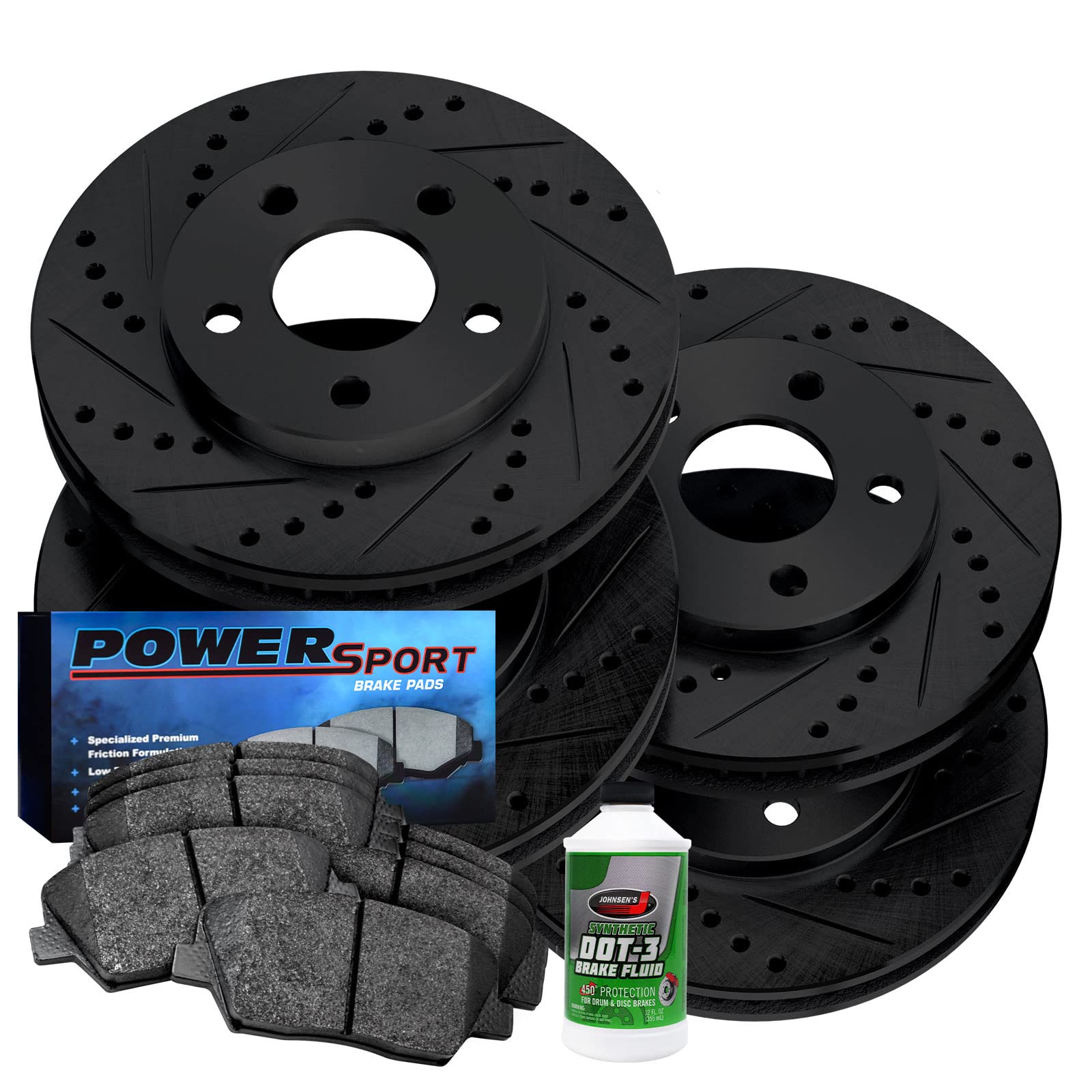 Premium Power Sport Front & Rear Brake Pads & Rotors Kit - Ceramic Brake Pads with Drilled/Slotted Rotors BBCC.47010.02 | High-Performance Braking System for Motorcycles, ATVs & UTVs | Ideal for Off-Roading, Racing & Daily Commuting