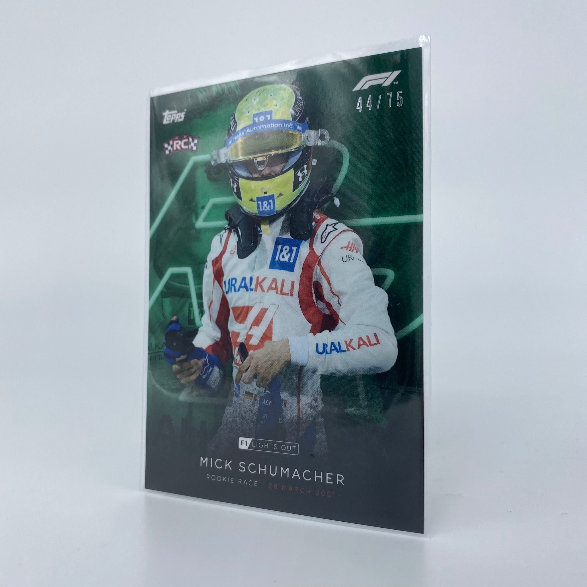 44/75 Mick Schumacher Rookie Race Green Parallel - Limited Edition Collectible Card for F1 Racing Fans & Memorabilia Enthusiasts