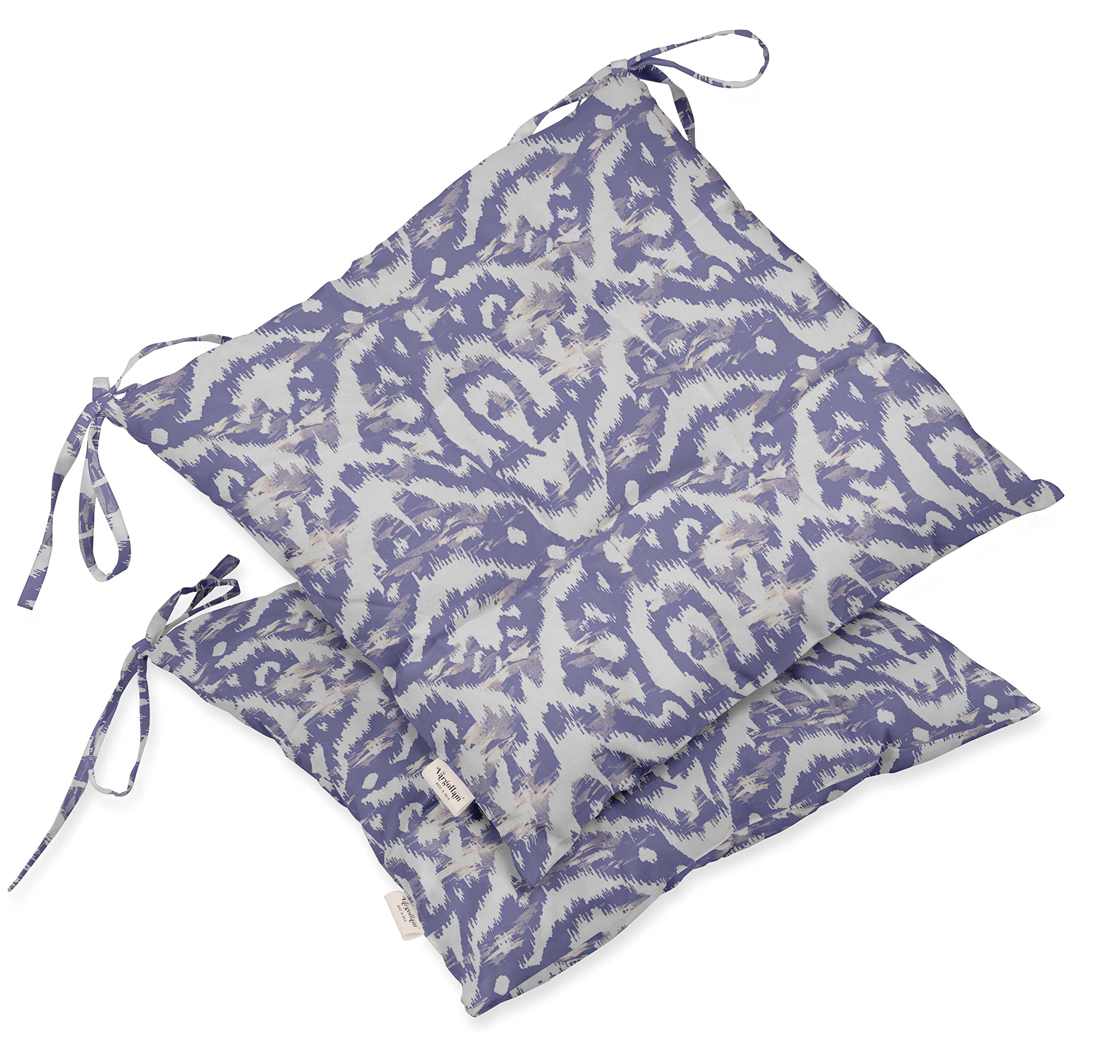 Water Resistant Indoor/Outdoor Tufted Square Patio Cushion Set of 2 - 19-inch Purple Ikat Print Seat Cushions for Garden, Poolside & Deck Furniture