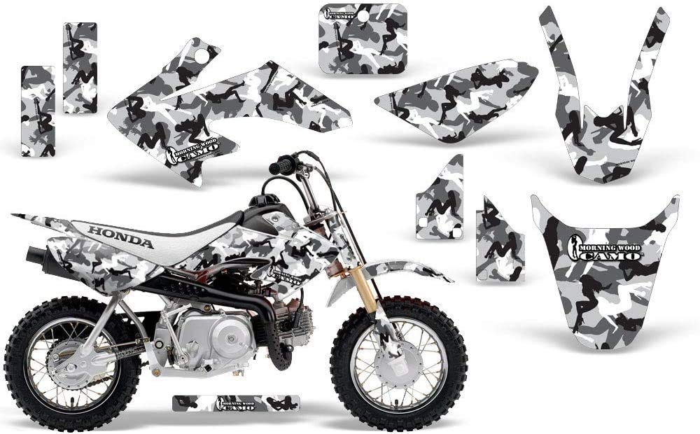 AMR Racing MX Dirt Bike Graphics Kit - Urban Camo White Sticker Decal for Honda CRF50 (2014-2018 Models) | Motocross & Off-Road Racing Accessories