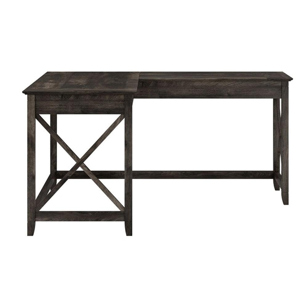 Atlin Designs L-Shaped Farmhouse Wood Desk in Dark Gray Hickory - Rustic Home Office Furniture for Small Spaces, Perfect for Remote Work & Study