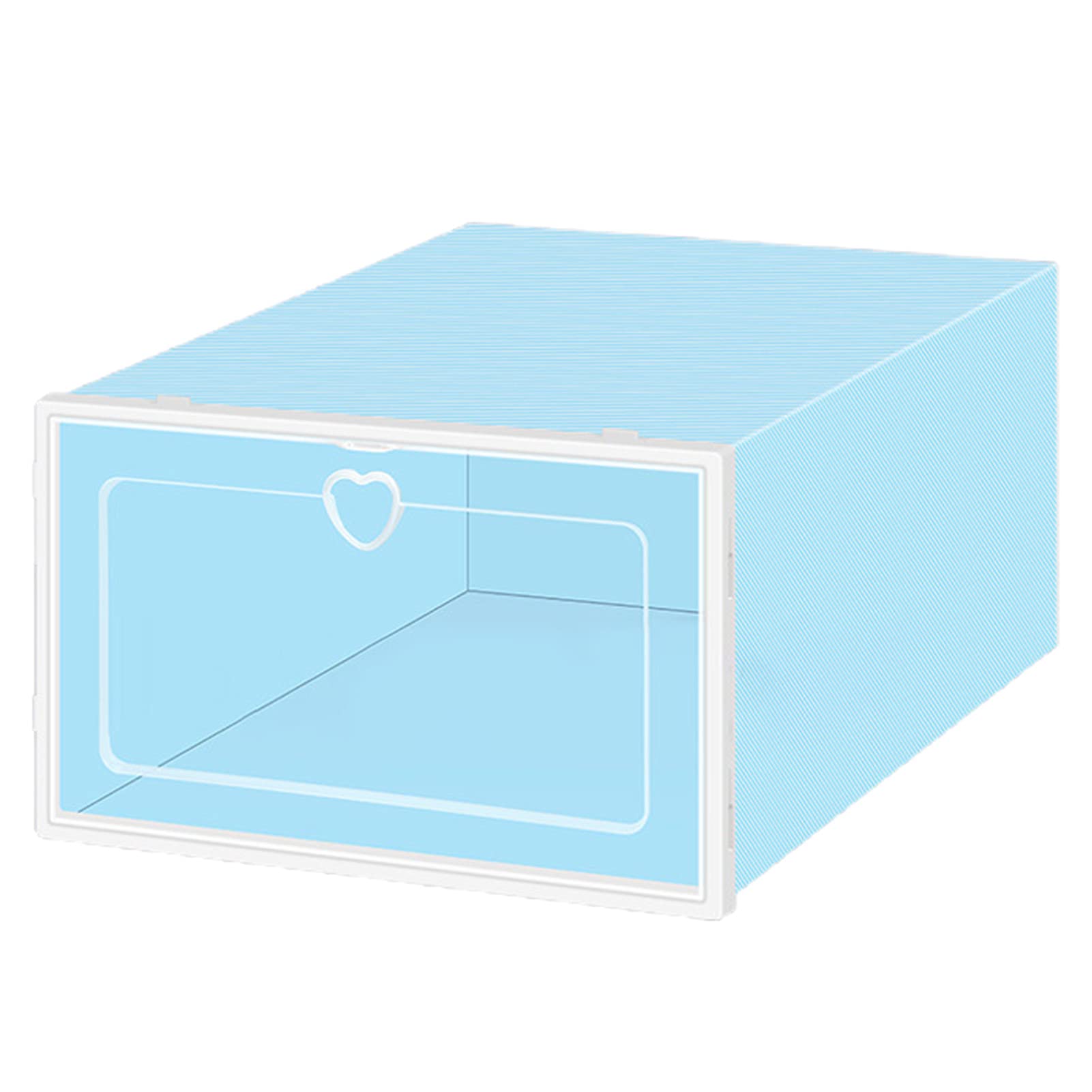 Durable Shoe Storage Box with Heart Pull Ring - Set of 2 Blue Rectangle Shoe Boxes for Closet Organization & Sneaker Display