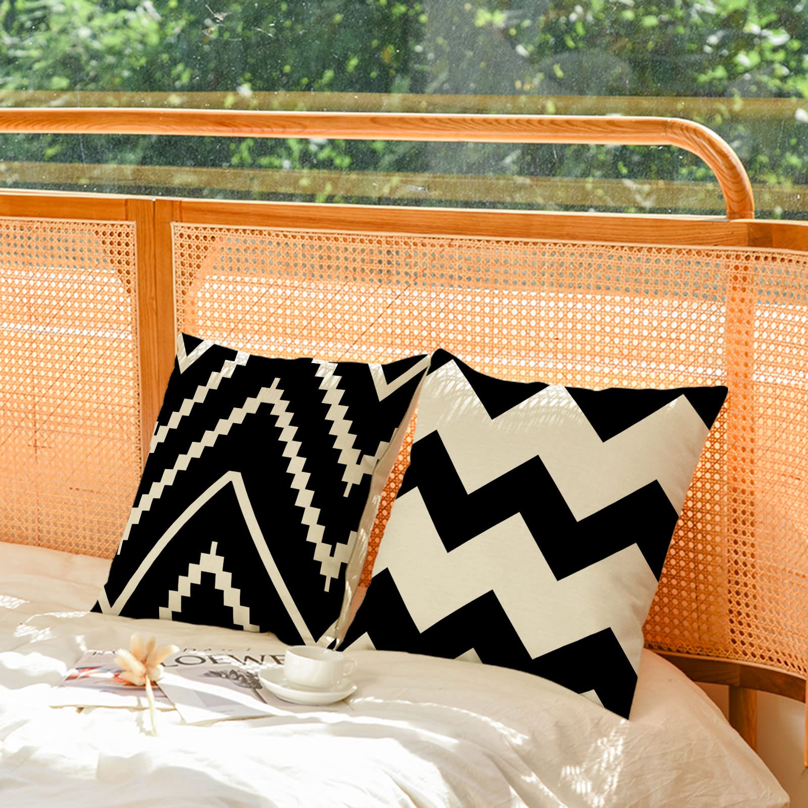 YeeJu 4-Pack Black and White Geometric Throw Pillow Covers - 20x20 Inch Cotton Linen Square Cushion Cases for Sofa, Couch, Bed & Outdoor Decor - Modern Home Accent Pillows for Living Room, Patio and Dorm