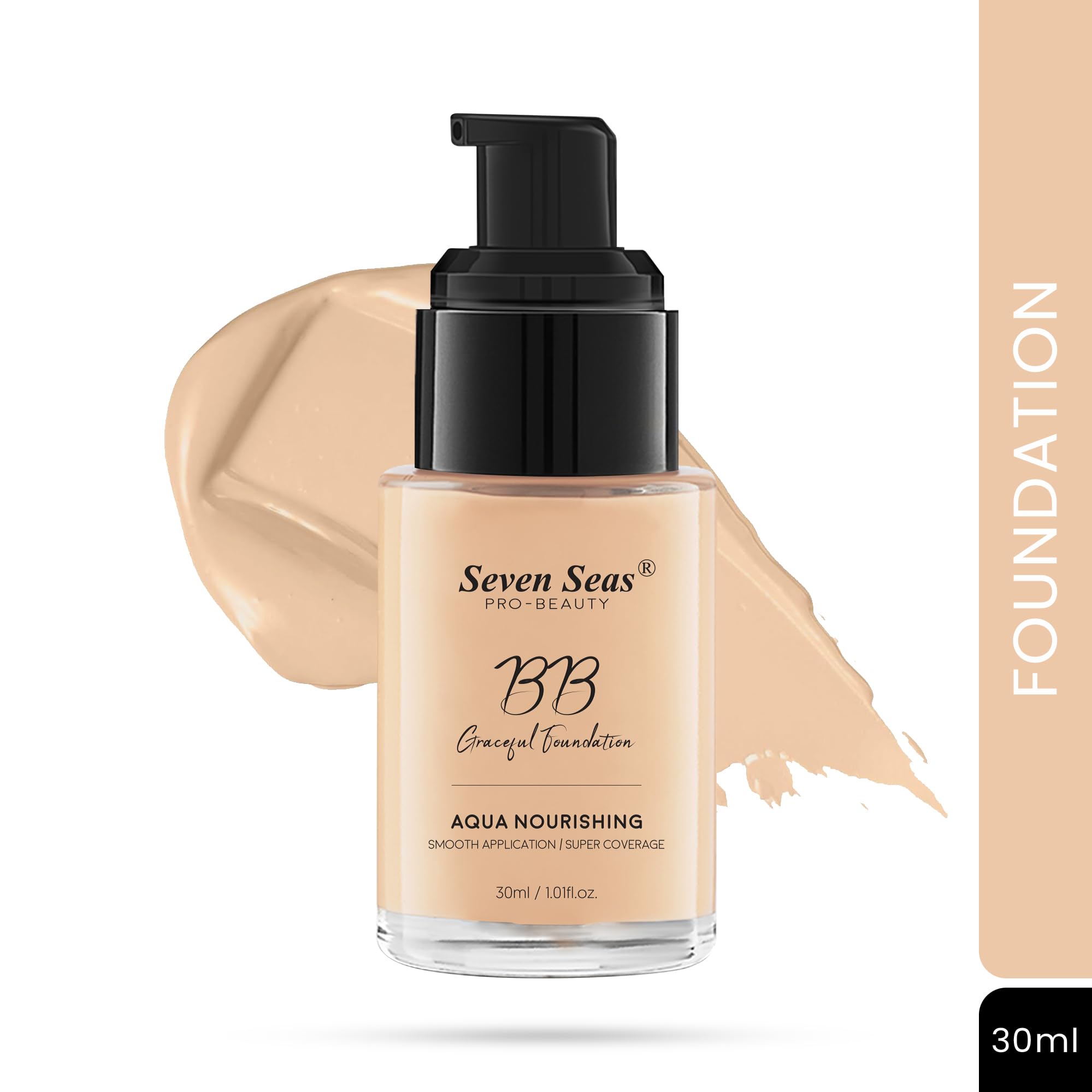 Seven Seas BB Gracefull Foundation - Aqua Nourishing Liquid Makeup with Smooth Application & Full Coverage | Hydrating Face Foundation for Women (Nude, 30ML) | Perfect for Daily Wear, Special Occasions & Photo Shoots