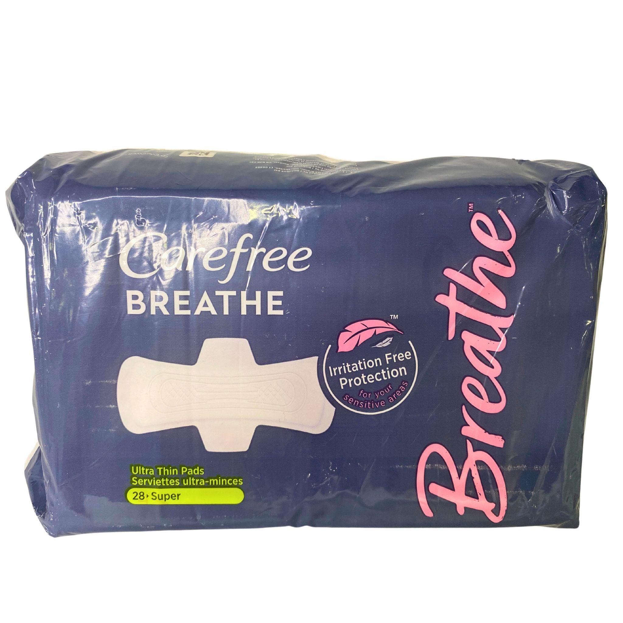 Carefree Breathe Super Pads - 28 Count Ultra Thin Panty Liners for Daily Protection | Odor Control & Breathable Comfort | Perfect for Work, Travel & Active Lifestyle