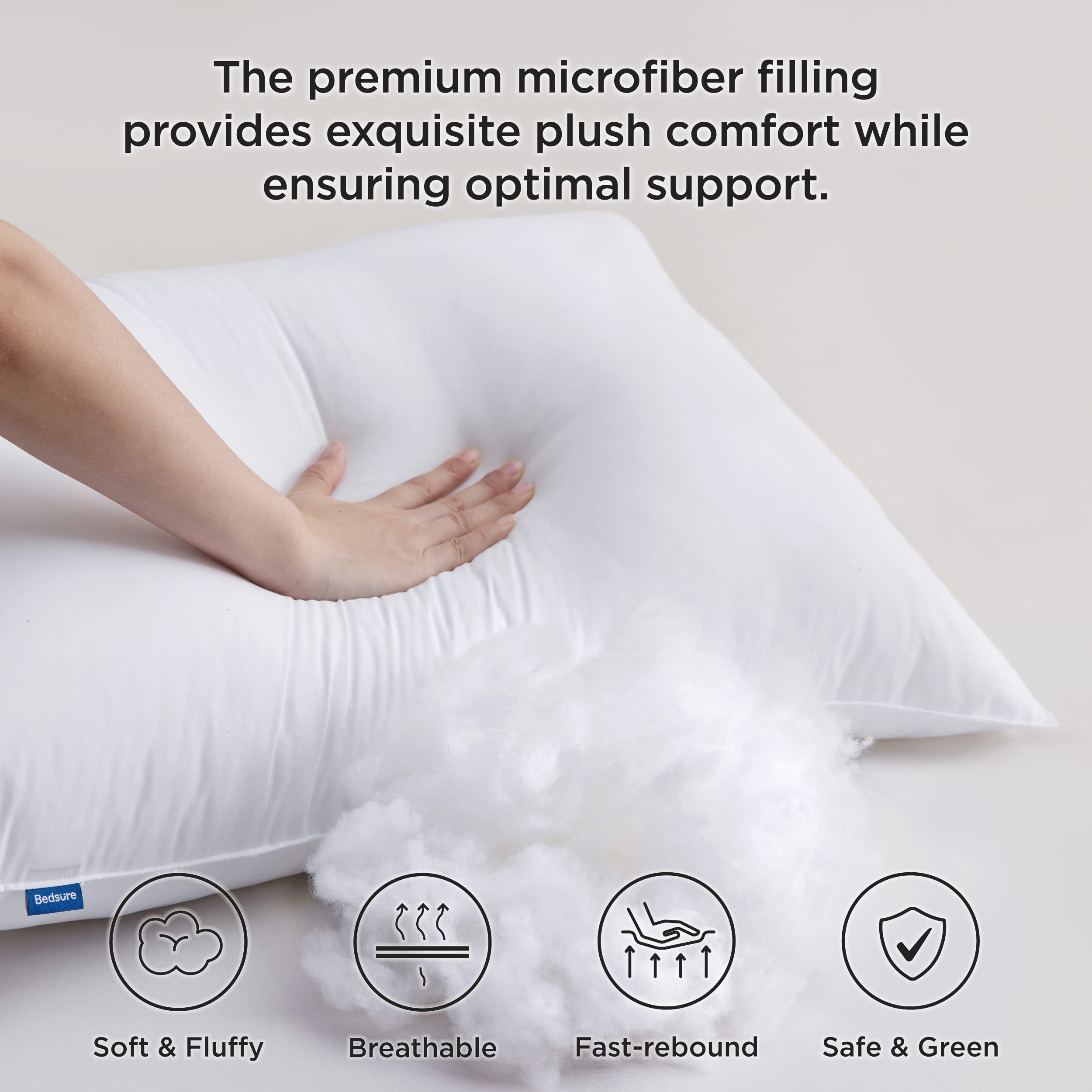 Bedsure Medium Firm Bed Pillows Standard Size 2 Pack - Hotel Quality Down Alternative Pillows for Side & Back Sleepers (19x26 Inches) - Perfect for Home, Guest Room & Travel Use