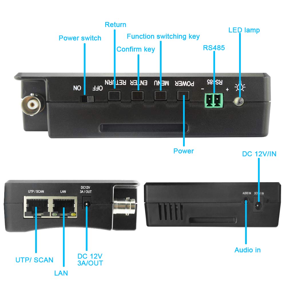 EVERSECU 5-in-1 CCTV Tester with Cable Tracer - Supports 4K IP Camera & 8MP AHD/TVI/CVI/CVBS Analog Cameras - 4