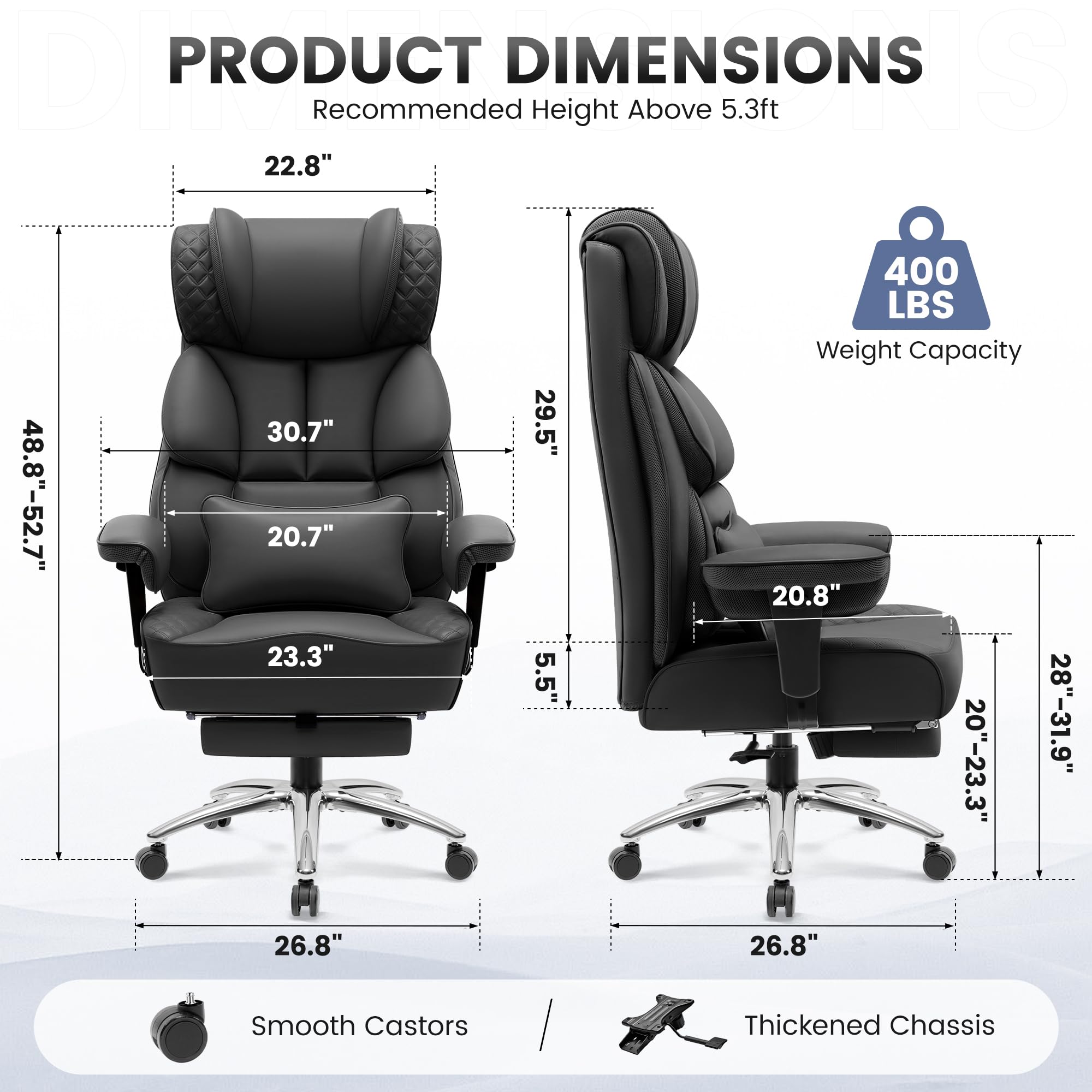 Premium Big and Tall Leather Gaming Chair with Footrest - Ergonomic High-Back Office Desk Chair, Executive Reclining Computer Chair with Lumbar Support & Swivel Wheels - Perfect for Home Office, Gaming Setup & Workspace (Black)