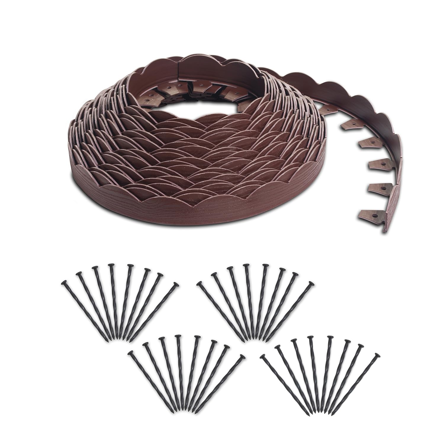 EasyFlex Scallop No-Dig Landscape Edging with Extra Anchoring Spikes - 100 Foot Flexible Garden Border Kit in Red | Perfect for Flower Beds, Pathways & Lawn Edging