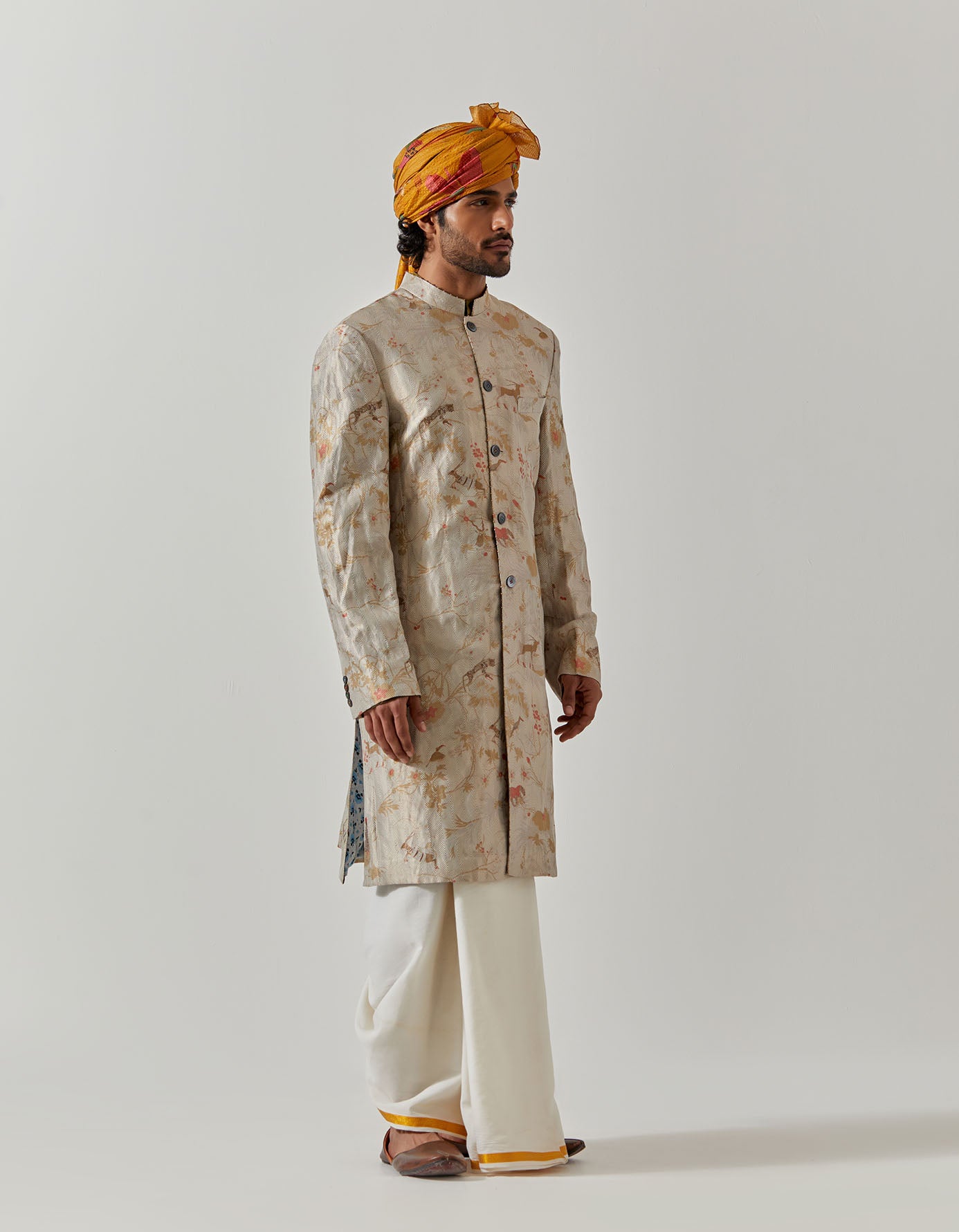 Matrix Jacket - Silk Brocade Ivory Rainforest Coat for Women | Elegant Outerwear for Evening Parties, Weddings & Special Occasions