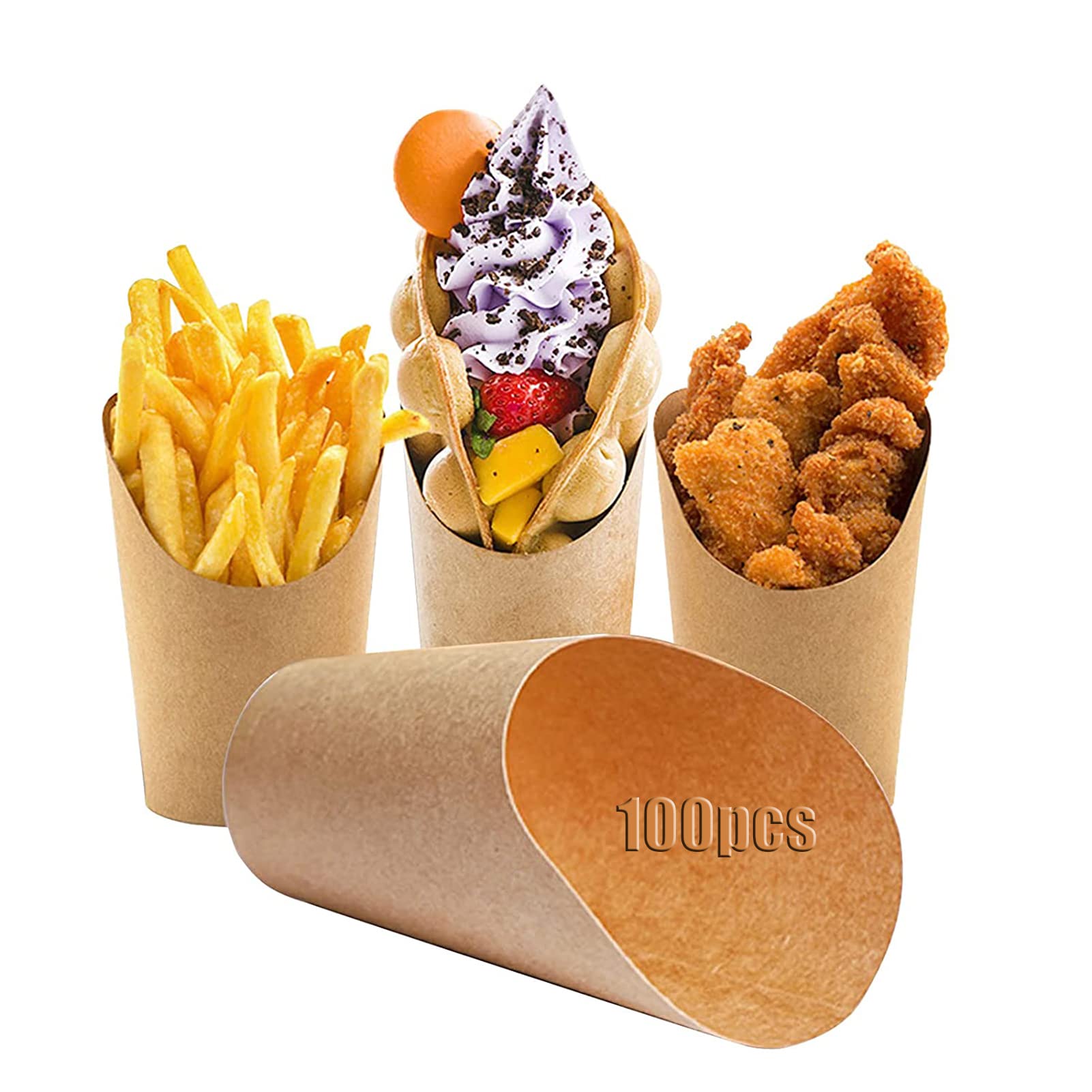 100Pcs Disposable 16oz Kraft Paper French Fry Cups - Food Containers for Fries, Popcorn, Ice Cream, Desserts - Perfect for Parties, Movie Nights, Fast Food Restaurants & Snack Bars