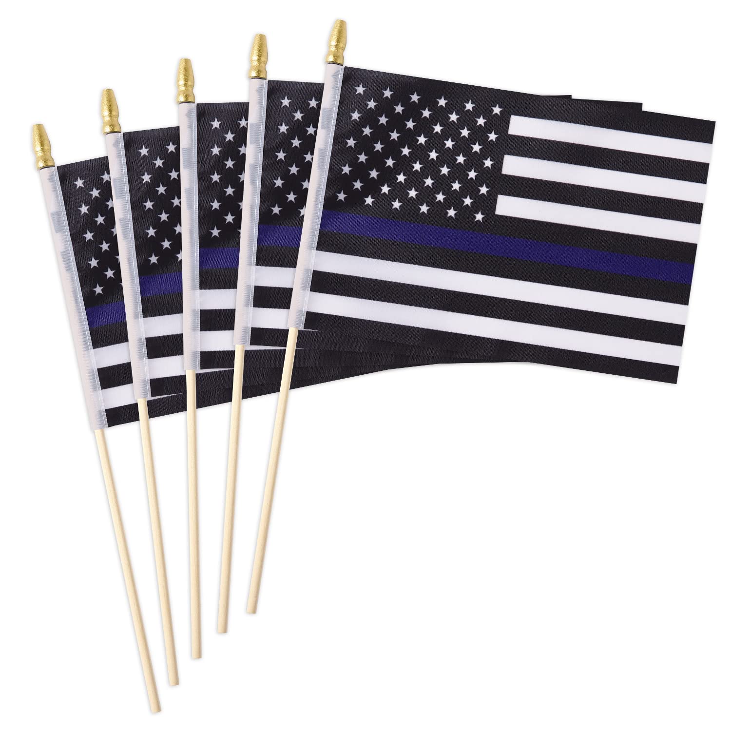 25 Pack Thin Blue Line USA American Police Flag Small Mini Wooden Stick Flags - Patriotic Handheld Flags for Police Support, Holidays, Parties & Events - Perfect for Backyards, Parades & Police Appreciation Decorations