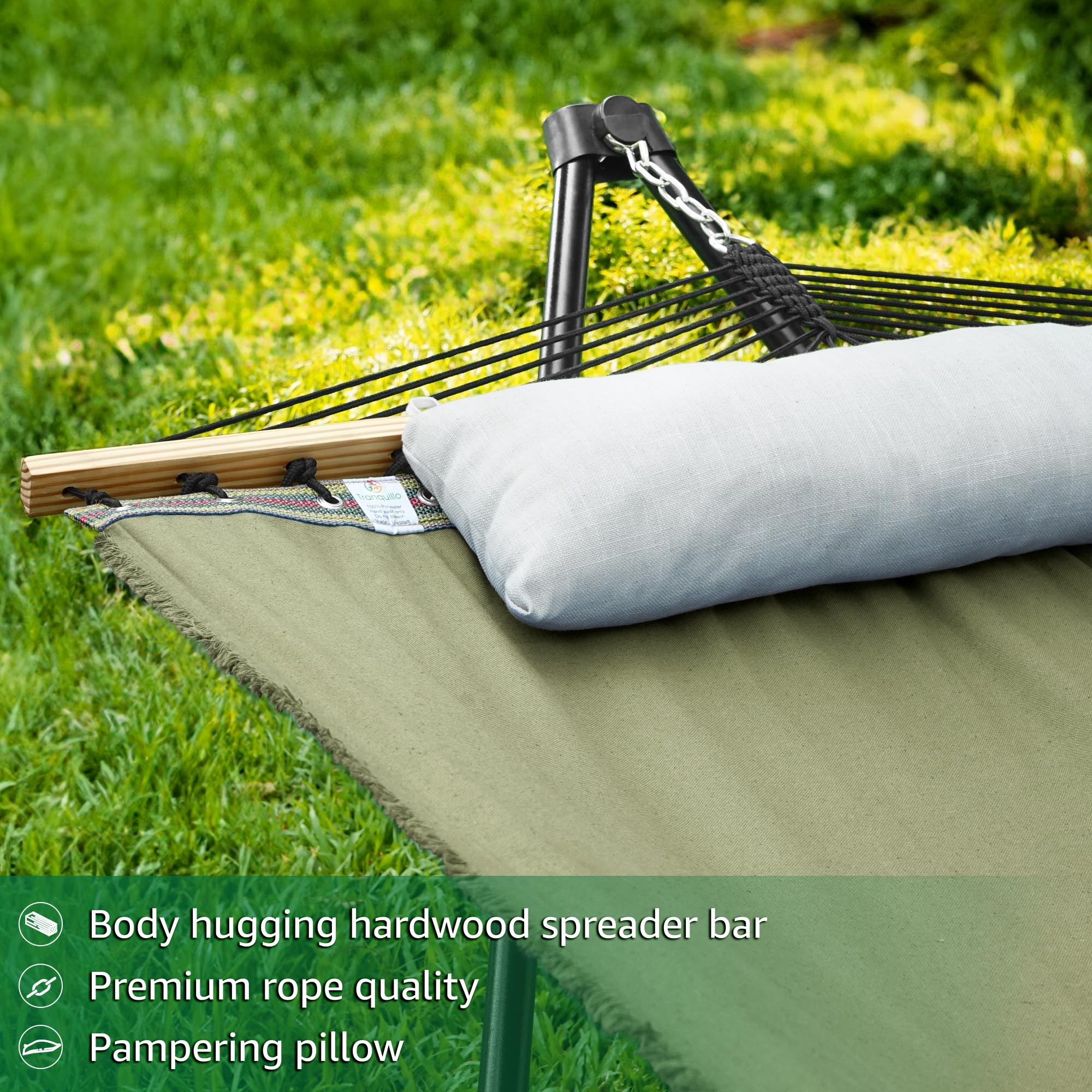 Premium 800 lbs Capacity Steel Double Hammock Stand for 2 Persons - Adjustable Tranquillo Unity Hammock Stand for Indoor & Outdoor Use - Perfect for Backyard Relaxation, Camping & Patio Lounging (Sage Green)