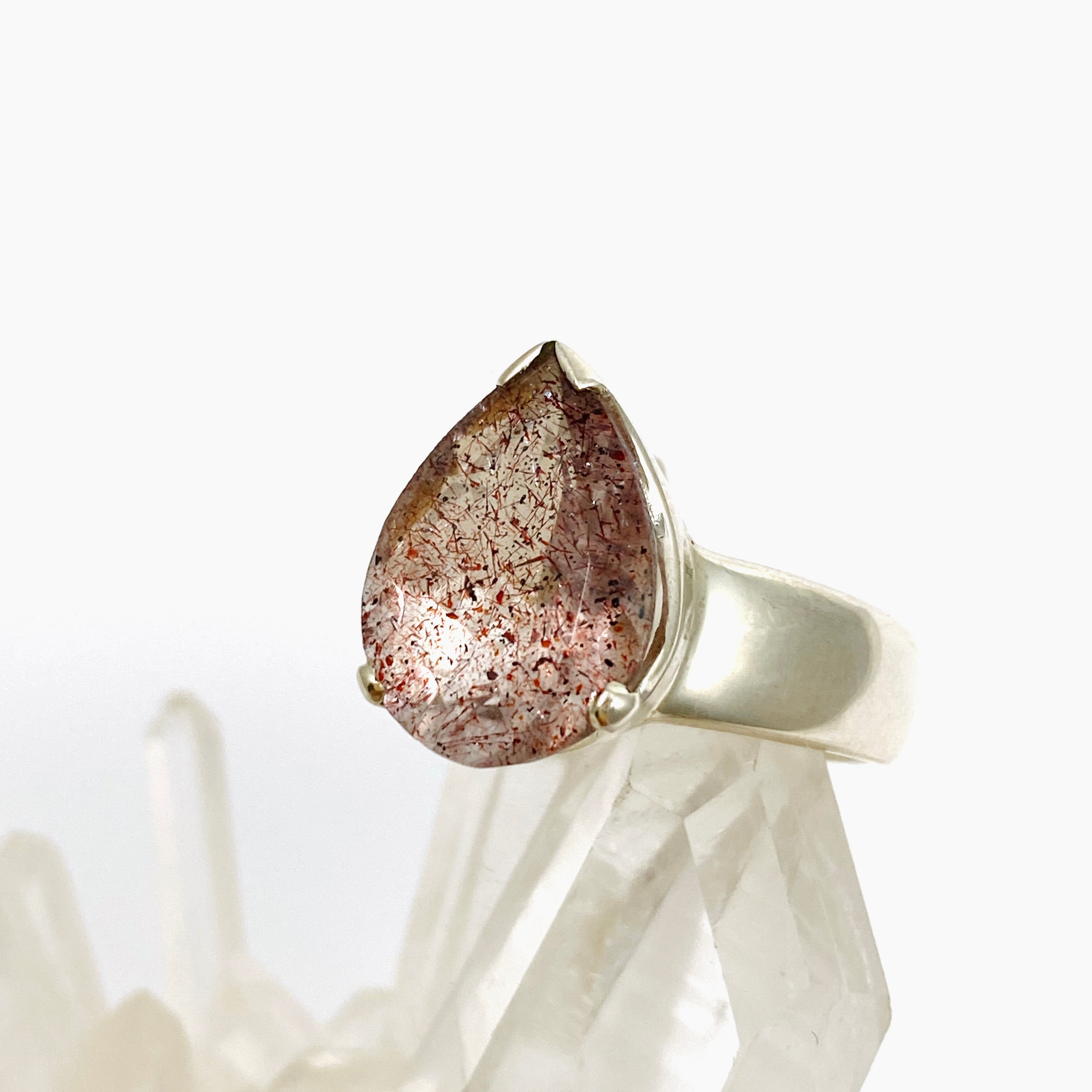 Lepidicrocite in Quartz Faceted Teardrop Ring - Size 7 - Natural Crystal Jewelry for Women - Perfect for Healing, Meditation & Spiritual Gifts