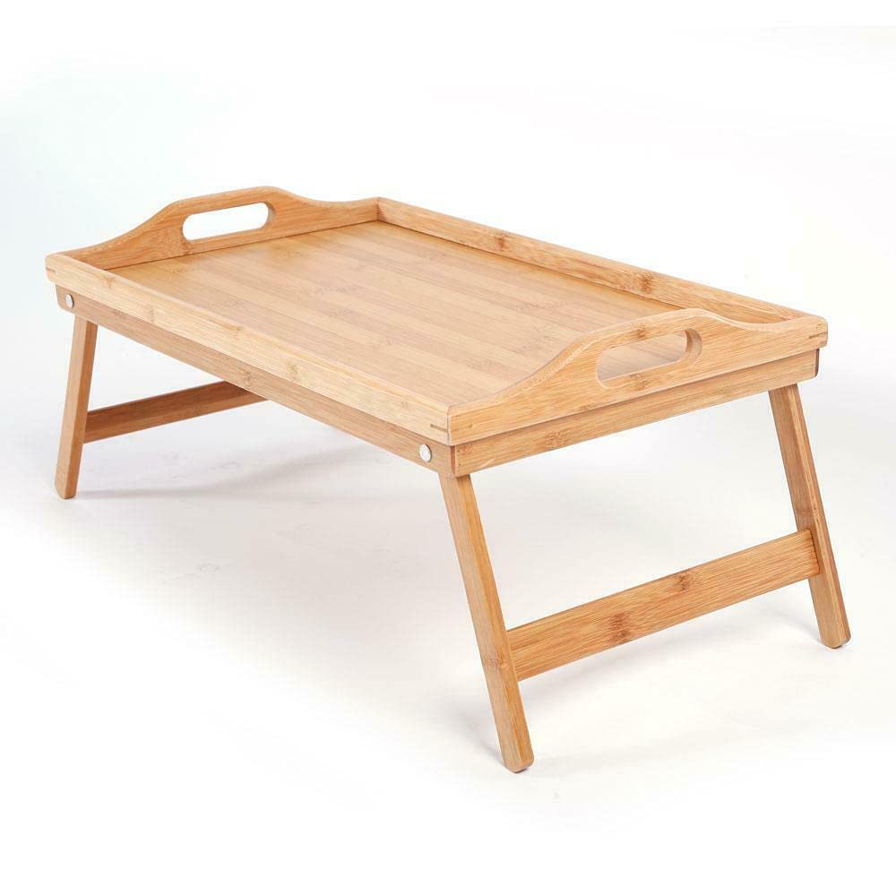 Portable Bamboo Breakfast Bed Tray with Folding Legs & Handle - Multifunctional Laptop Stand, Lap Desk, Serving Tray for Coffee, Breakfast in Bed, Home Office & Dorm Room Decor