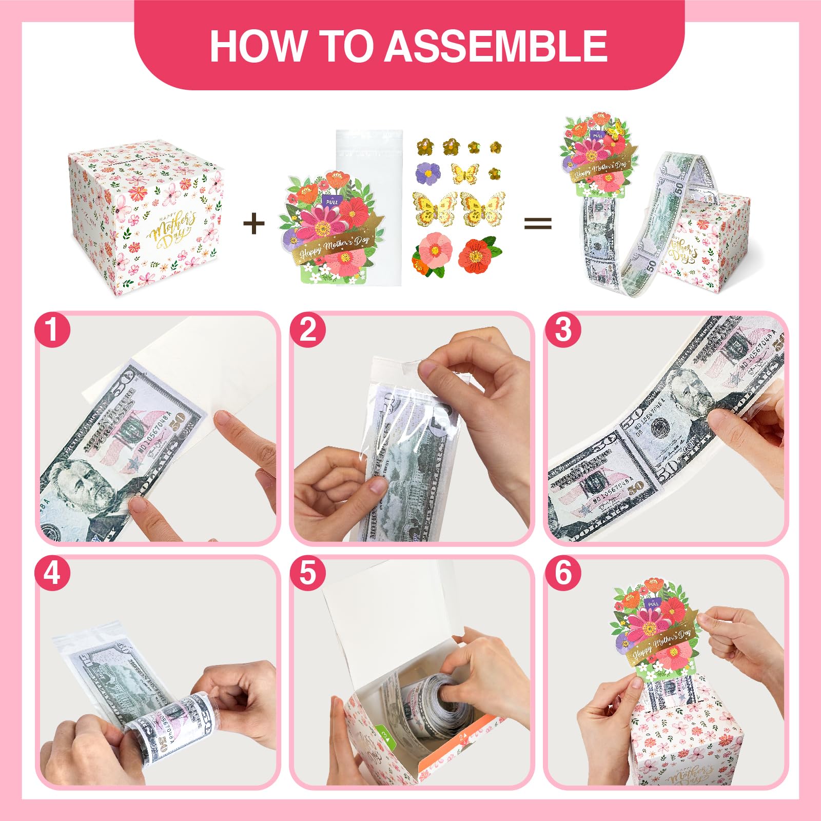 Best DIY Money Explosion Box Gift for Mom - Unique Cash Holder with Pull-Out Card & Gift Bags | Perfect Mother's Day Surprise Present for Wife, Grandma & Special Women | Birthday, Anniversary & Thank You Gift Idea