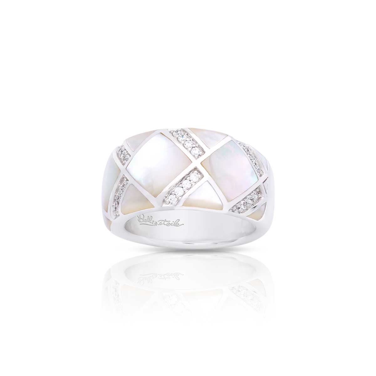 Belle Etoile Echelon Ring - Elegant White Mother-of-Pearl Jewelry for Women, Size 6 | Perfect for Weddings, Anniversaries & Special Occasions