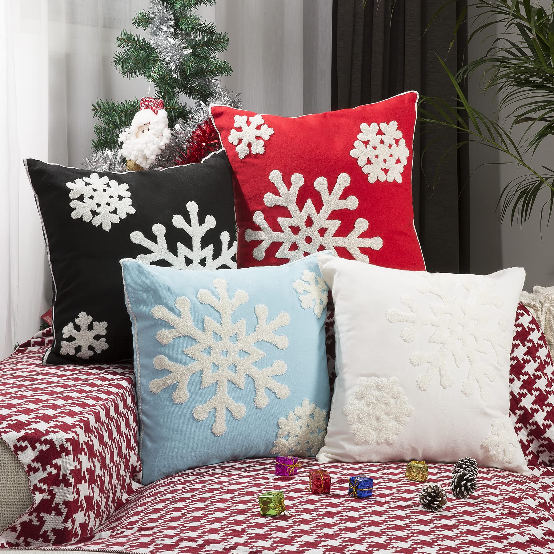 Christmas Pillow Covers Set of 2 - 18x18 Inch Embroidery Snowflake Throw Pillow Covers, Decorative Cotton Linen Cushion Cases for Sofa, Bed & Home Decor (White) - Perfect for Holiday Decorations, Winter Home Styling and Cozy Seasonal Ambiance