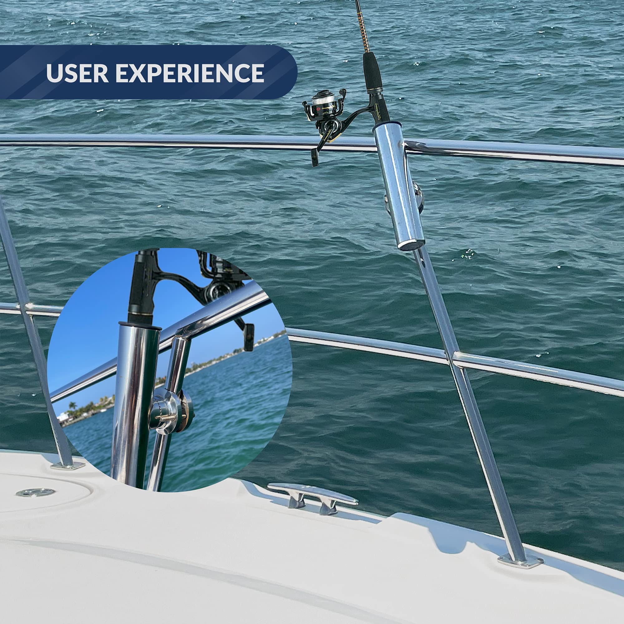 Five Oceans Adjustable Fishing Rod Holder - 15/30/90 Degree Boat Rod Mount with Heavy Duty Clamp | Secure Rod Storage for Kayak, Pontoon & Offshore Fishing | Saltwater & Freshwater Use