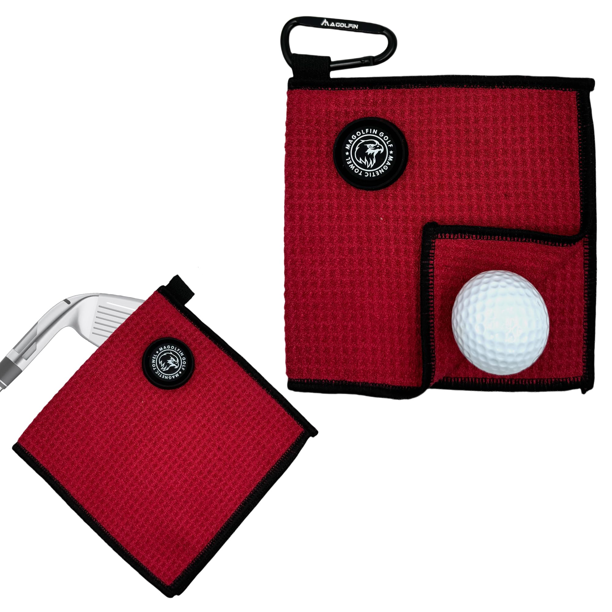 Premium Magnetic Golf Towel with Clip - Microfiber Waffle Design for Superior Grip | Strong Industrial Magnet for Golf Balls, Bags & Carts | Perfect for Golf Course, Driving Range & Practice Sessions (Red)