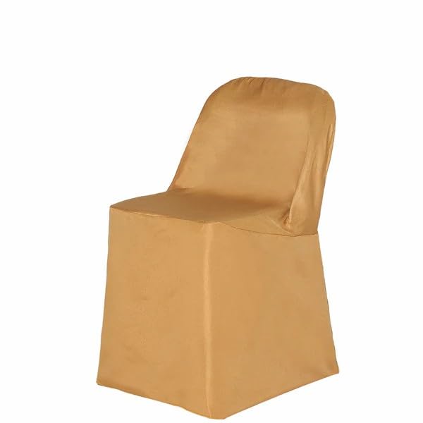 50 Pack Gold Polyester Folding Chair Covers - Elegant Wedding Reception Chair Slipcovers for Banquet, Party & Event Decorations - Waterproof & Wrinkle-Resistant