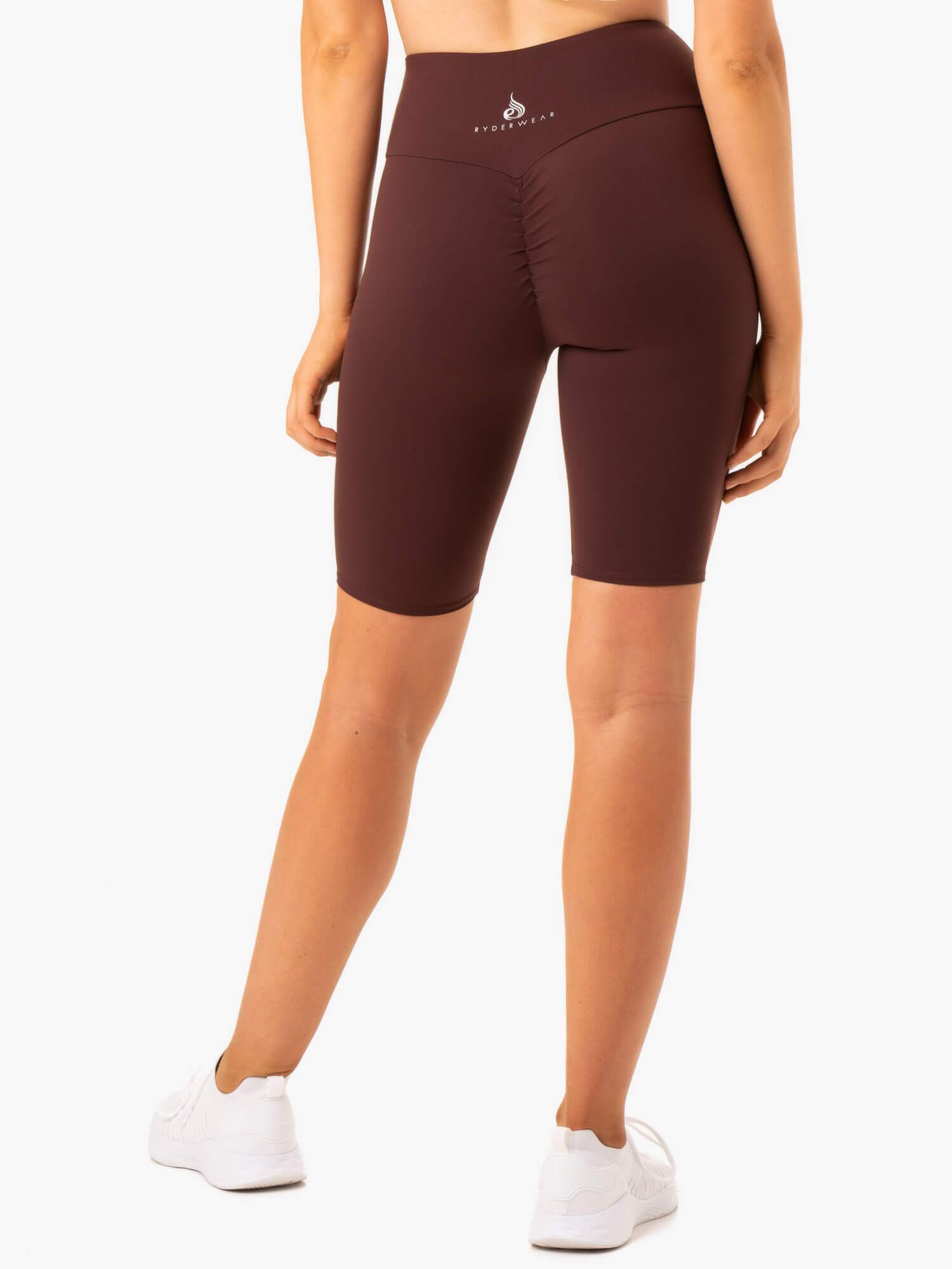 High Waisted Scrunch Bum Bike Shorts for Women - Chocolate Brown Workout Leggings | Yoga, Gym, Running & Lounge Wear