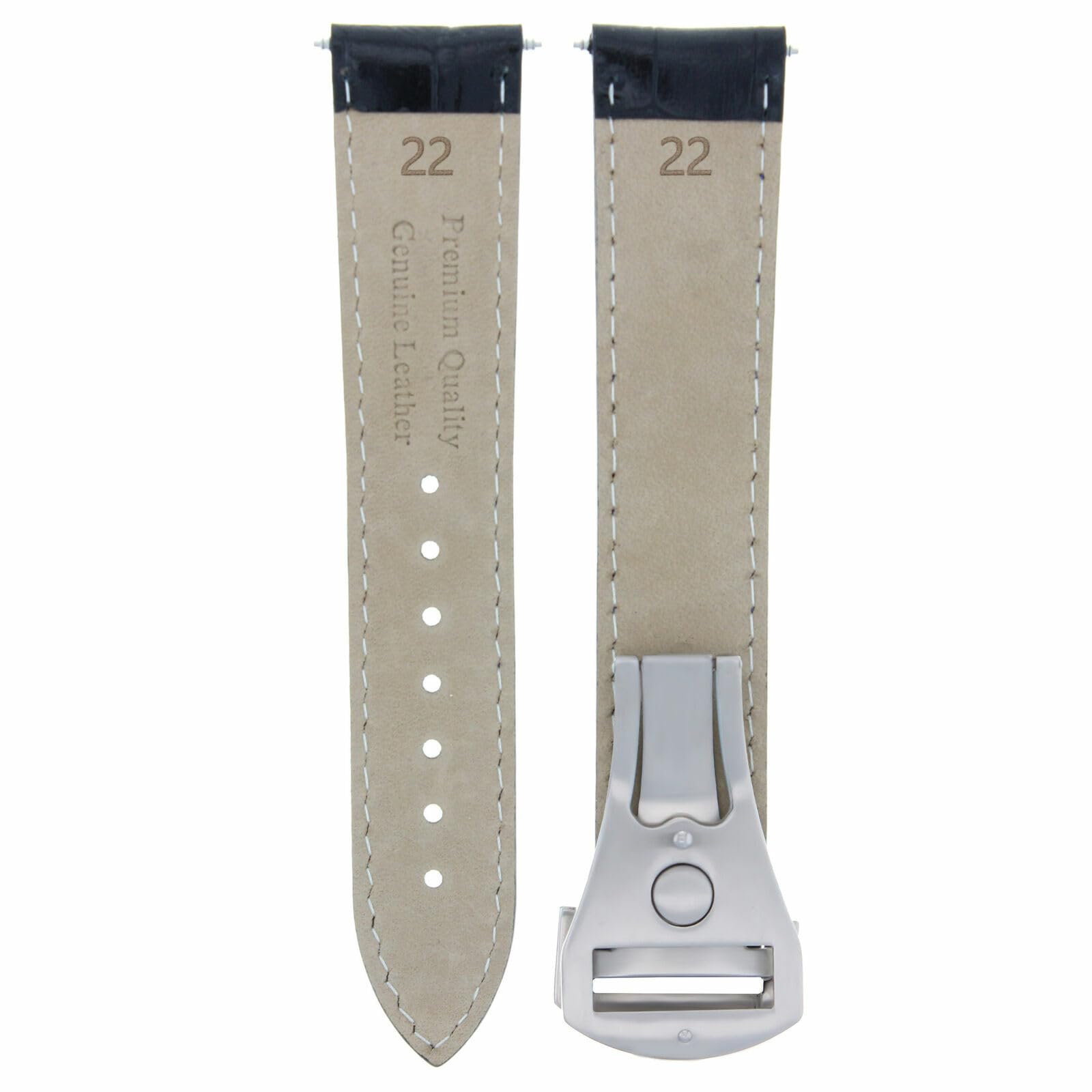 22mm Genuine Leather Watch Band with Deployment Buckle - Compatible with Oris Artix Sport - Black Replacement Strap for Men's Watches | Perfect for Business, Casual & Everyday Wear