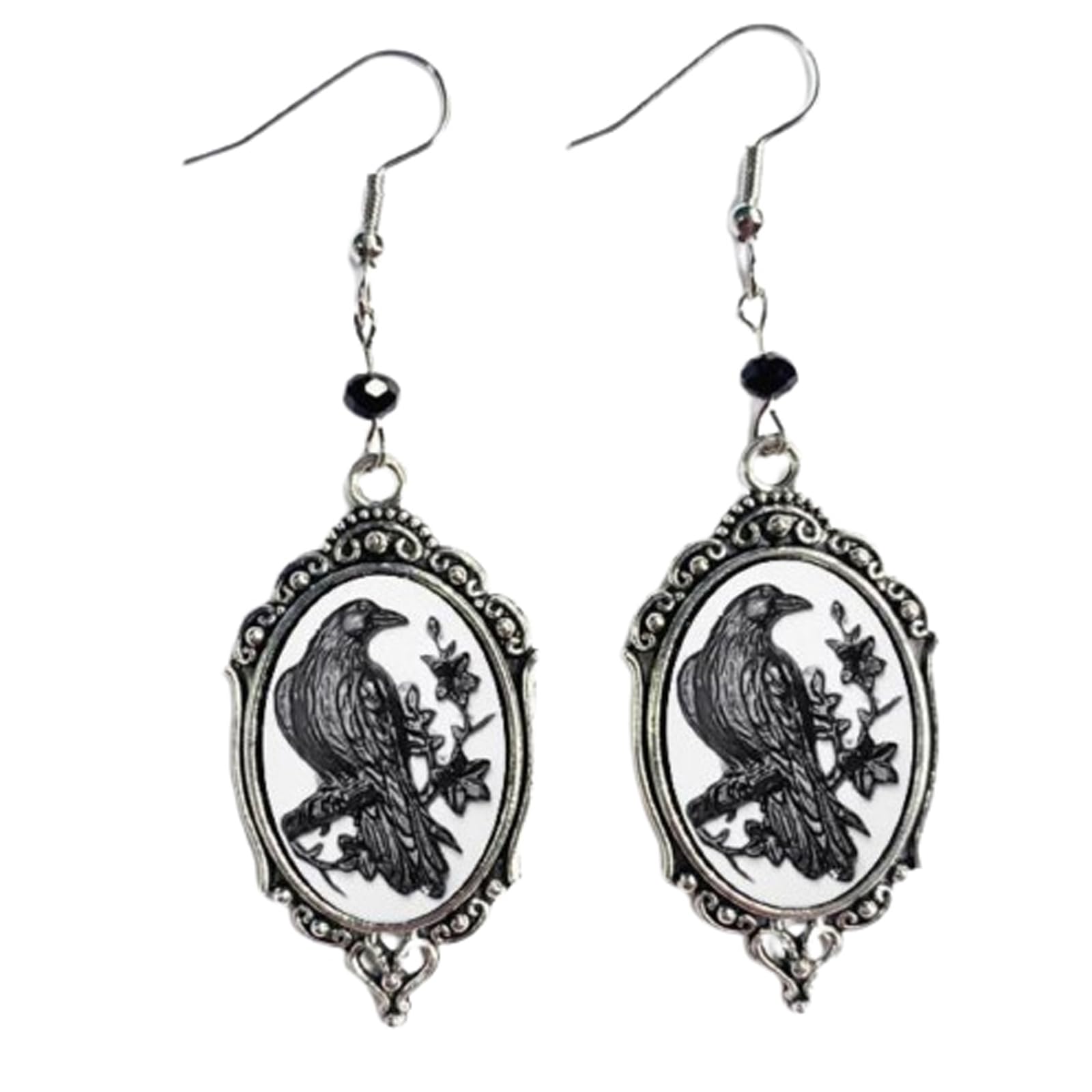 Gothic Raven Cross Glass Dangle Earrings - Vintage Victorian Drop Earrings with Crystal Gem Crow Charm, Mystic Witch Halloween Jewelry for Women | Perfect for Gothic Fashion, Witchy Aesthetic, Halloween Costume & Dark Romantic Outfits