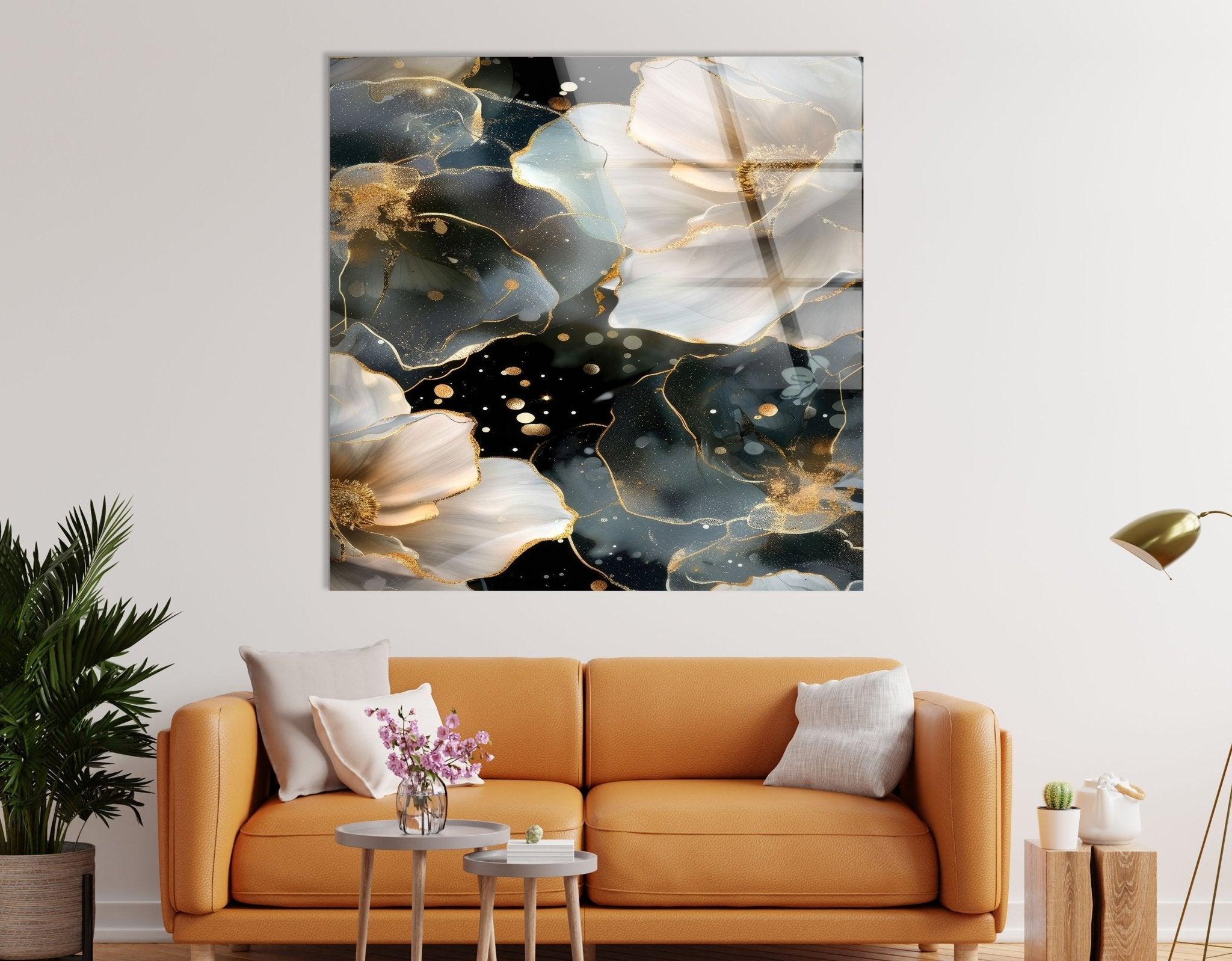Alcohol Ink Floral Glass Wall Art - Handmade Modern Abstract Painting for Home Decor, Living Room, Bedroom & Office - Unique Gift Idea