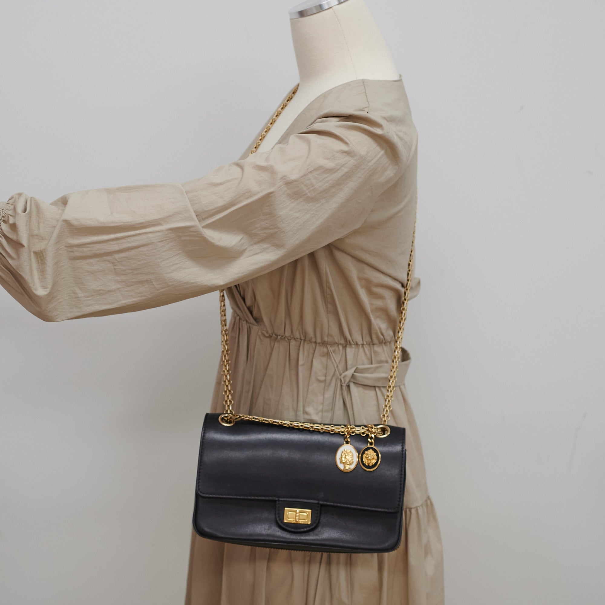 Chanel Nude Reissue 2.55 Flap Bag Black Leather Crossbody Purse for Women - Perfect for Evening Parties, Date Nights & Luxury Fashion Events