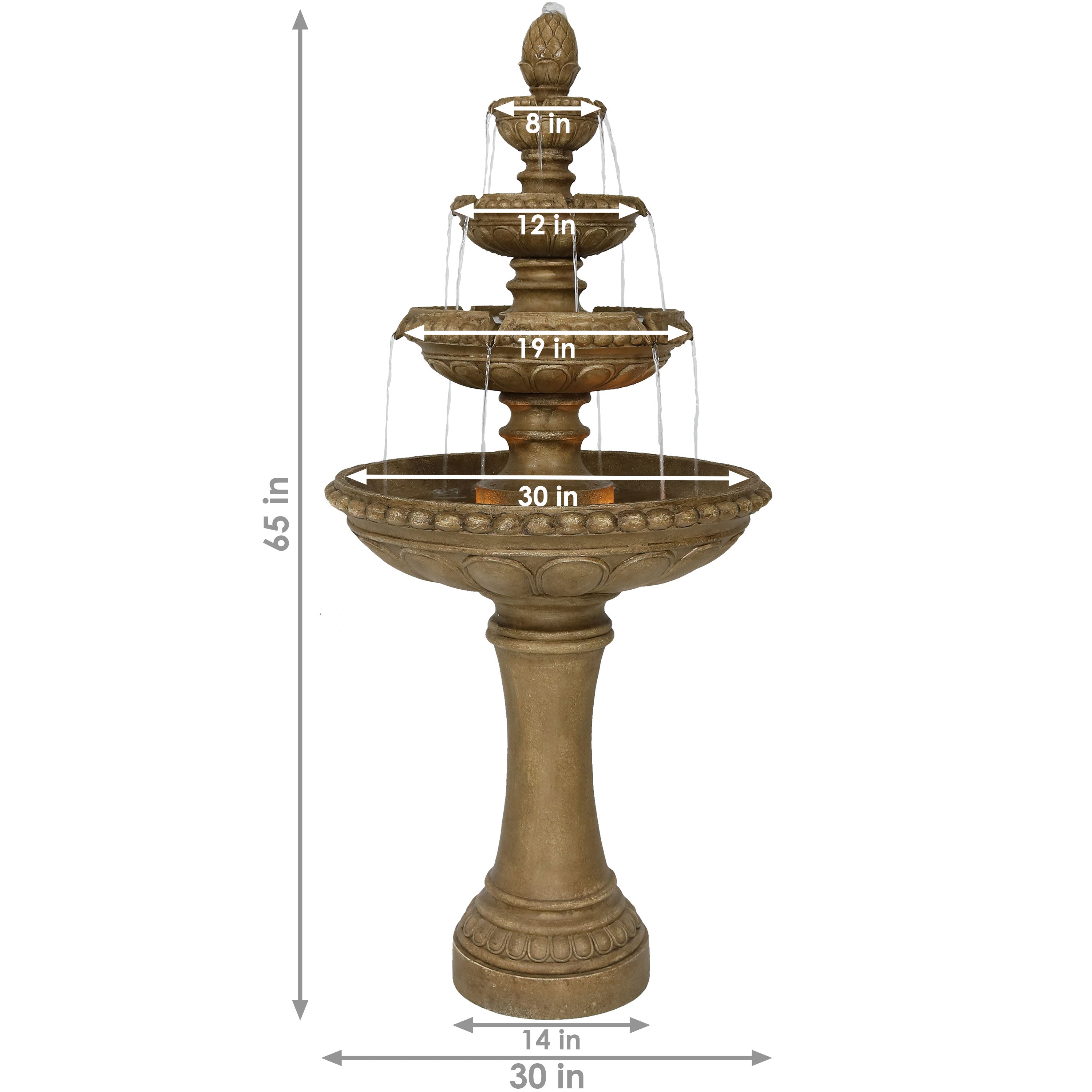 Large 4-Tier Outdoor Water Fountain with LED Lights - 65