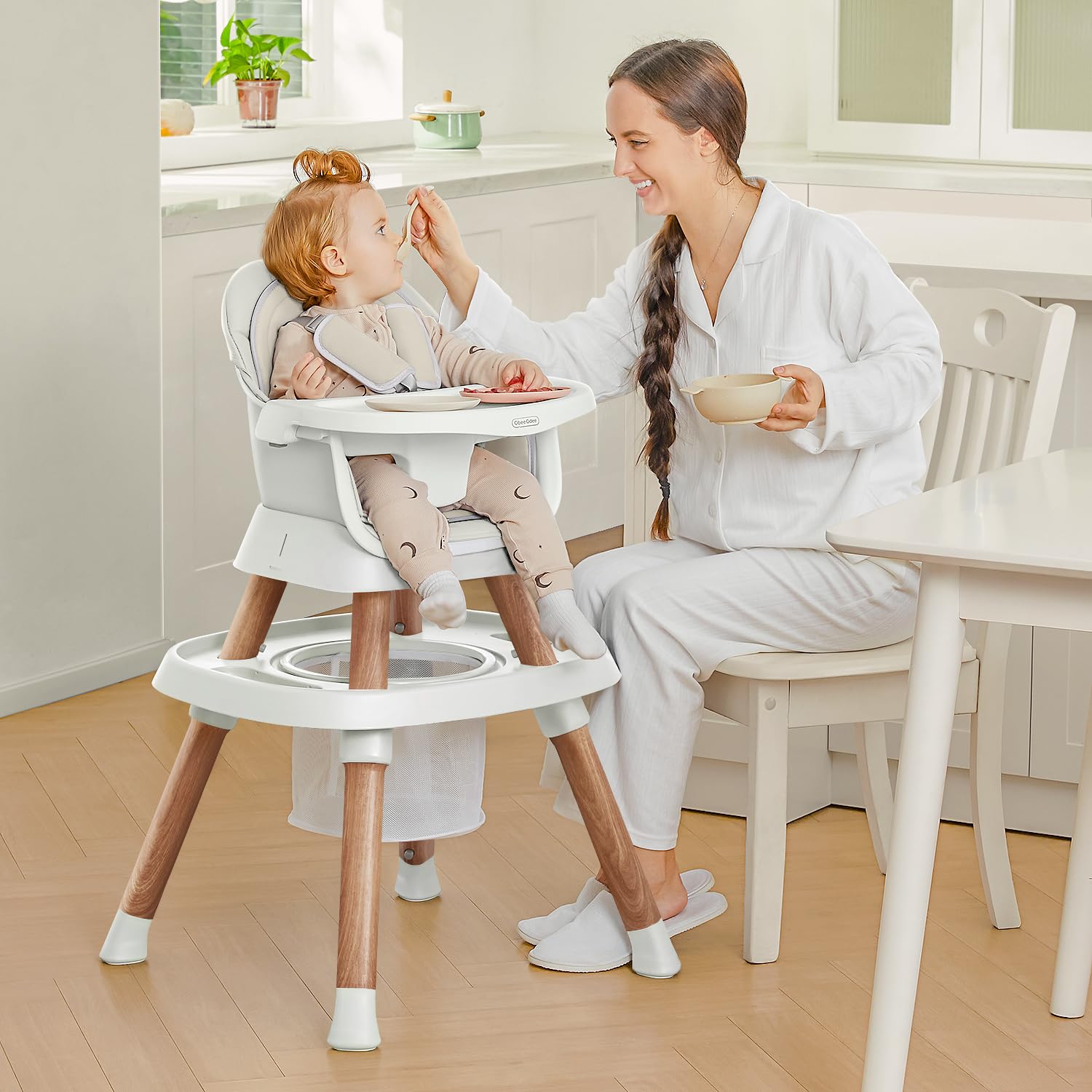 14-in-1 Convertible Baby High Chair with Tray & Activity Center - Wood Grain Toddler Booster Seat for Dining, Feeding & Playtime at Home