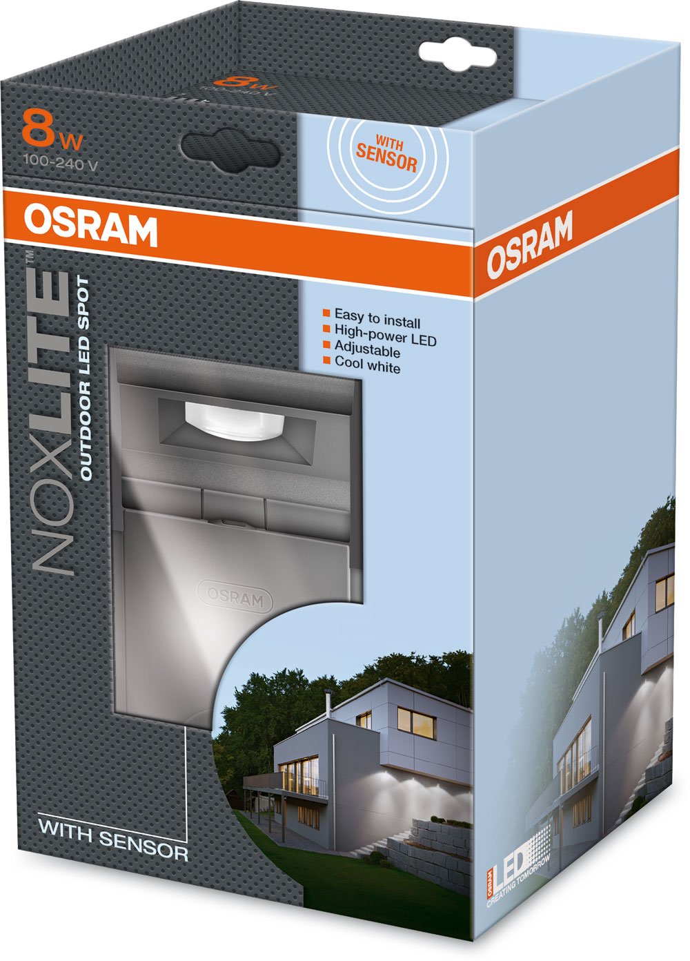 Osram Noxlite 73134 Outdoor LED Spotlight 8W with Motion Sensor & Daylight Detector - Energy Efficient Security Light for Garden, Garage, and Pathway Lighting