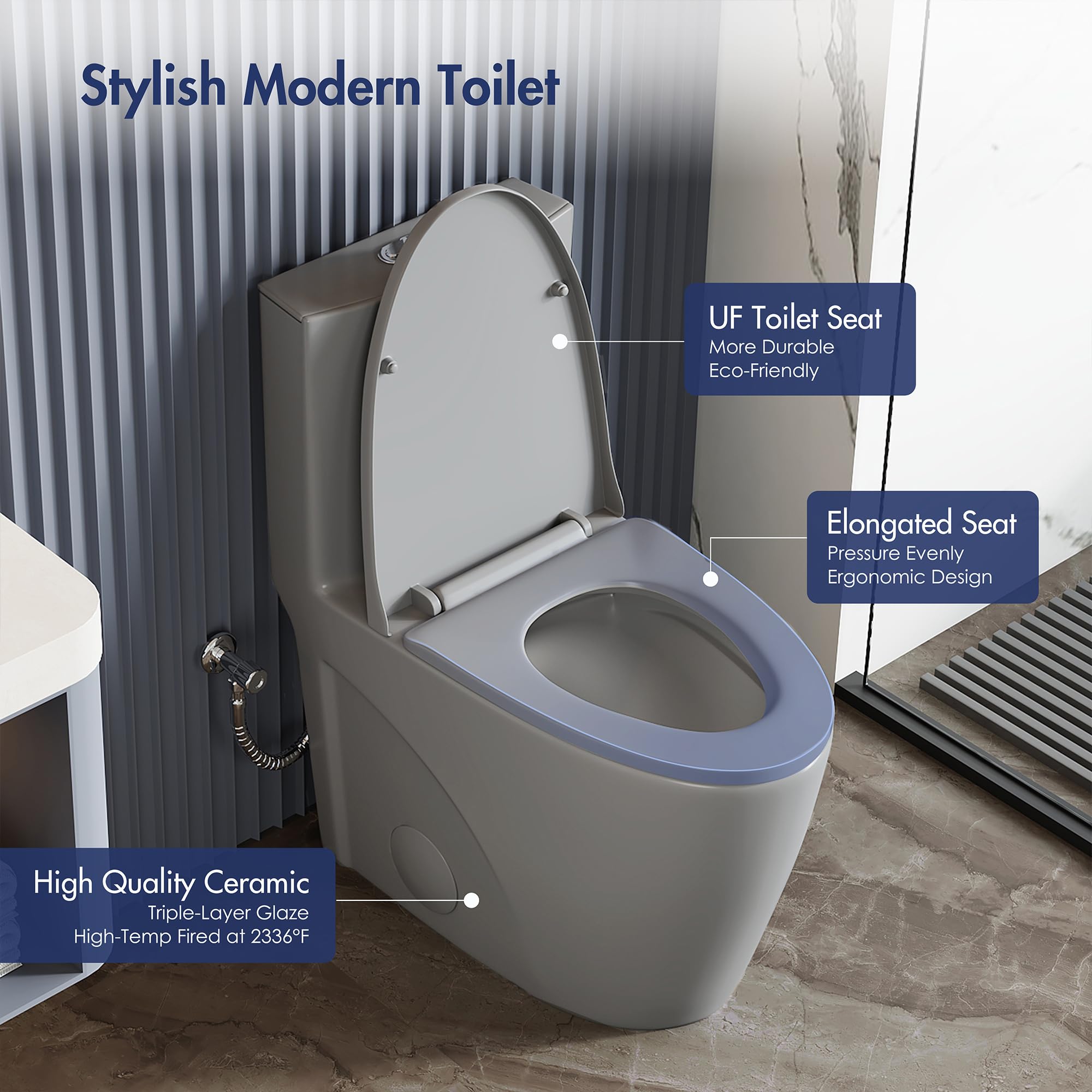 Eridanus Elongated One Piece Toilet - Powerful Siphon Dual Flush 1.1/1.6 GPF, 12