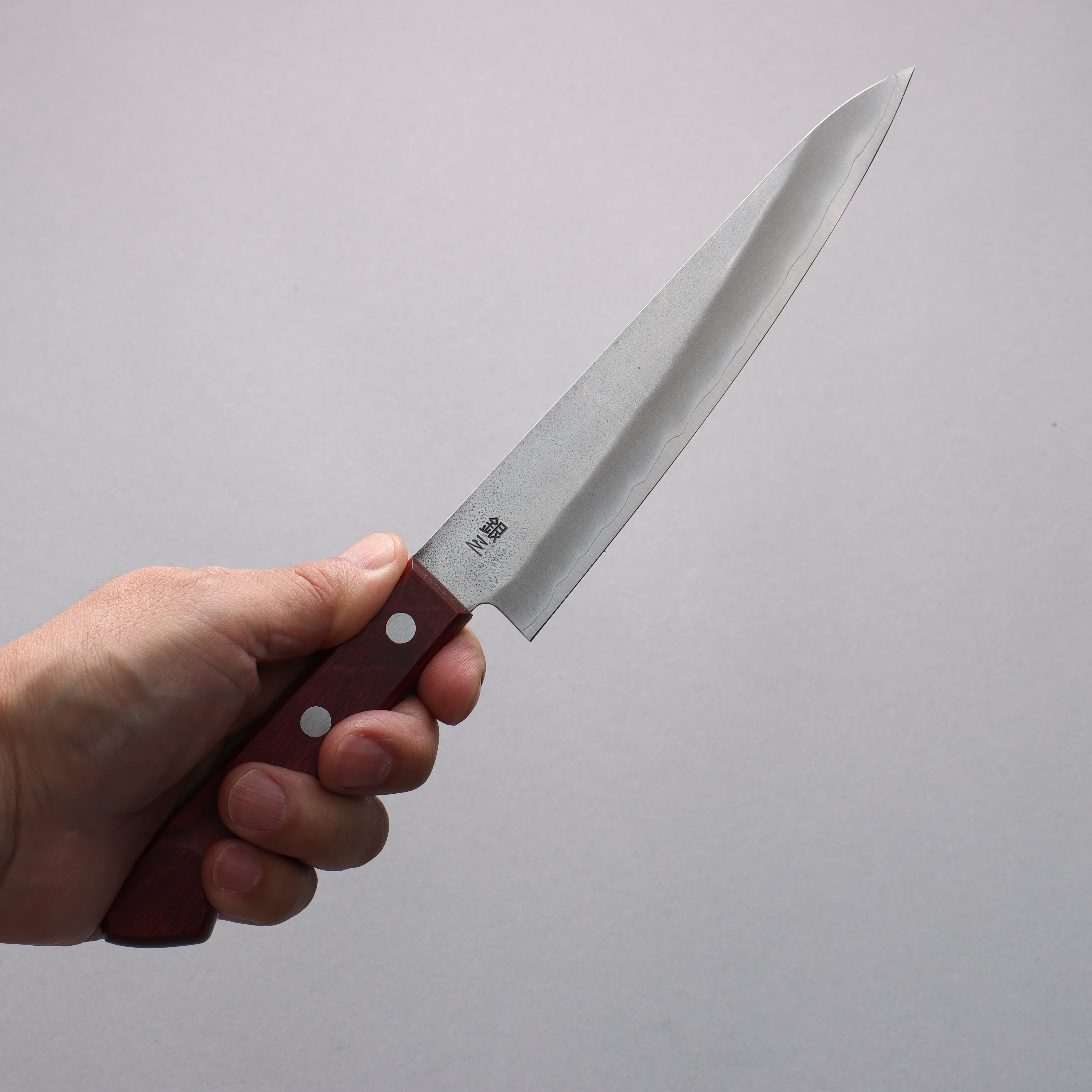 Nao Yamamoto 160mm Silver Steel Nashiji Petty Utility Knife with Red Pakka Wood Handle - Perfect for Slicing, Peeling & Precision Kitchen Tasks