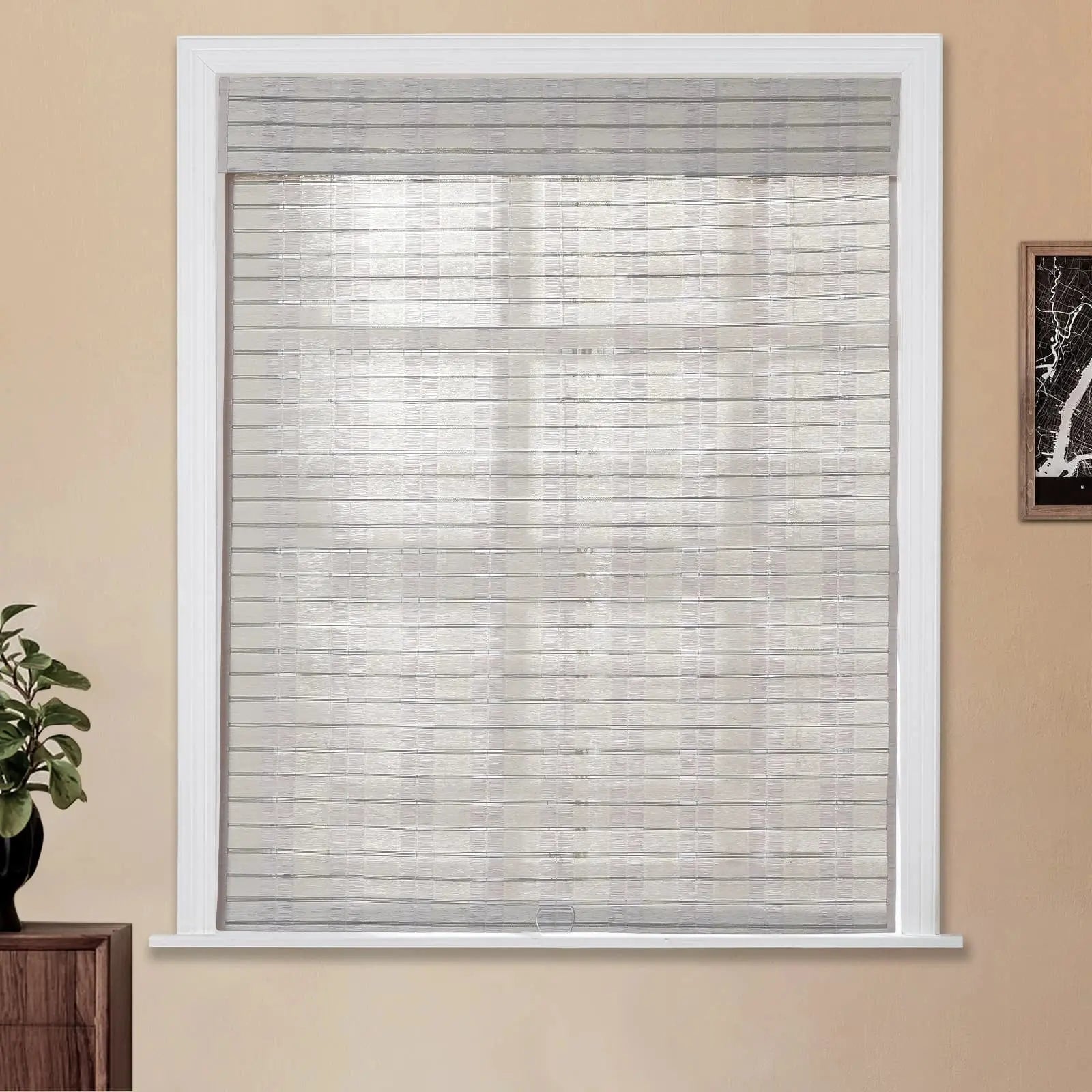 Natural Bamboo Woven Window Shade - Dove Grey Color | Eco-Friendly Paper Blinds for Living Room, Bedroom & Office Privacy