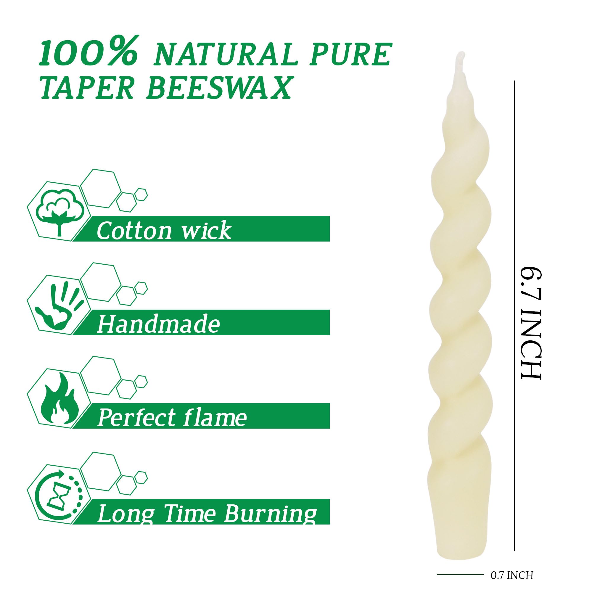 7 Inch Spiral Beeswax Taper Candles - 4 Pack Unscented Smokeless Twisted Candlesticks for Home Decor, Wedding Centerpieces & Romantic Dinner Lighting | Natural Bees Wax Tapers for Parties, Holidays & Special Occasions