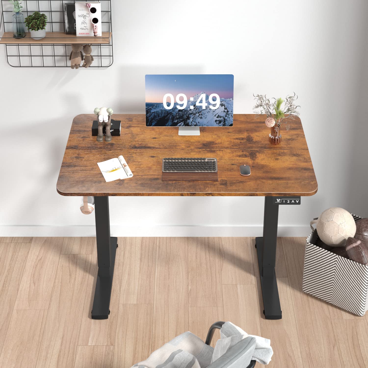 Furmax Electric Height Adjustable Standing Desk 40 x 24 Inches - Sit Stand Computer Desk with Memory Preset & T-Shaped Metal Frame (Brown) for Home Office, Gaming & Workspace Ergonomics