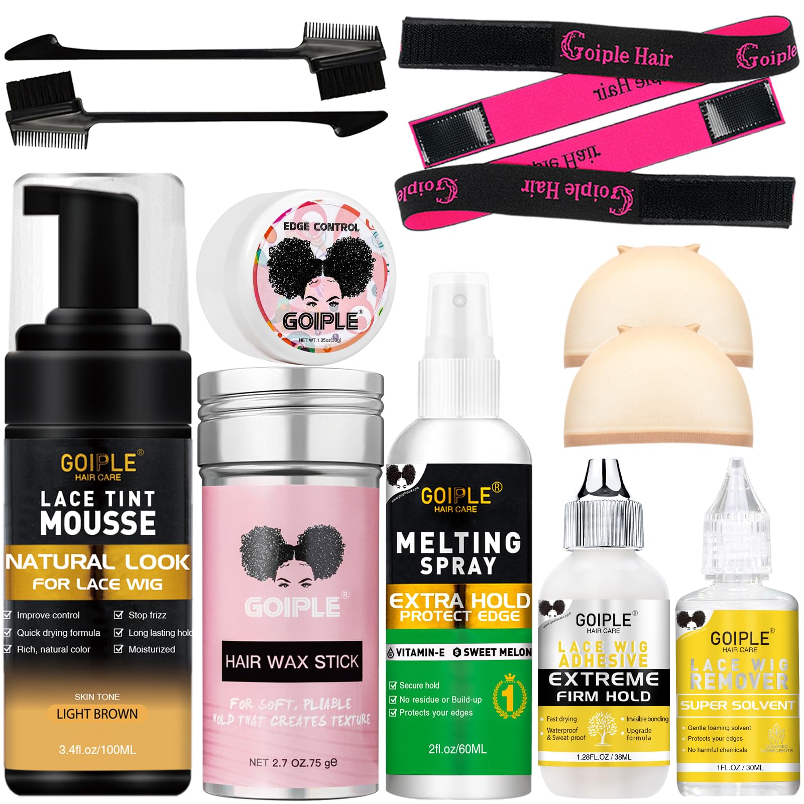 Women's Lace Tint Melting Mousse for Toupees, Hairpieces & Wigs - Natural Finishing Color with Wig Glue & Tool Set (Light Brown) | Perfect for Daily Styling, Cosplay & Hair Extensions