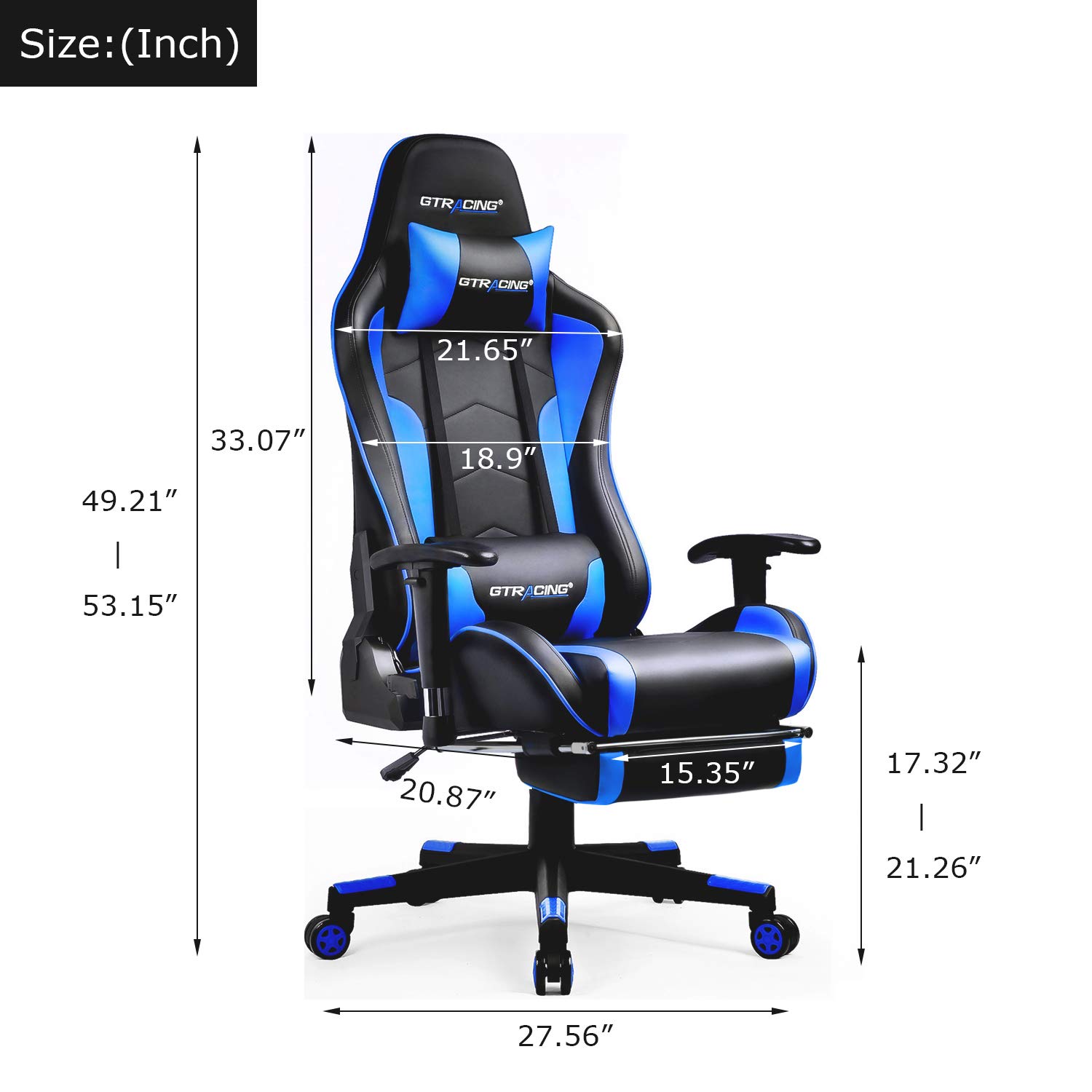 GTRACING Ergonomic Gaming Chair with Adjustable Footrest & Bluetooth Speakers - Heavy Duty Computer Office Desk Chair for Video Games & Work (Blue) - Perfect for Gaming, Streaming & Home Office Use