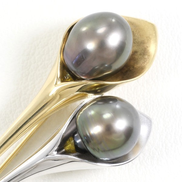 18K Yellow Gold & 14K White Gold Black Tahitian Pearl Brooch Pin - Elegant Pearl Jewelry for Women, Perfect for Weddings, Parties & Formal Occasions