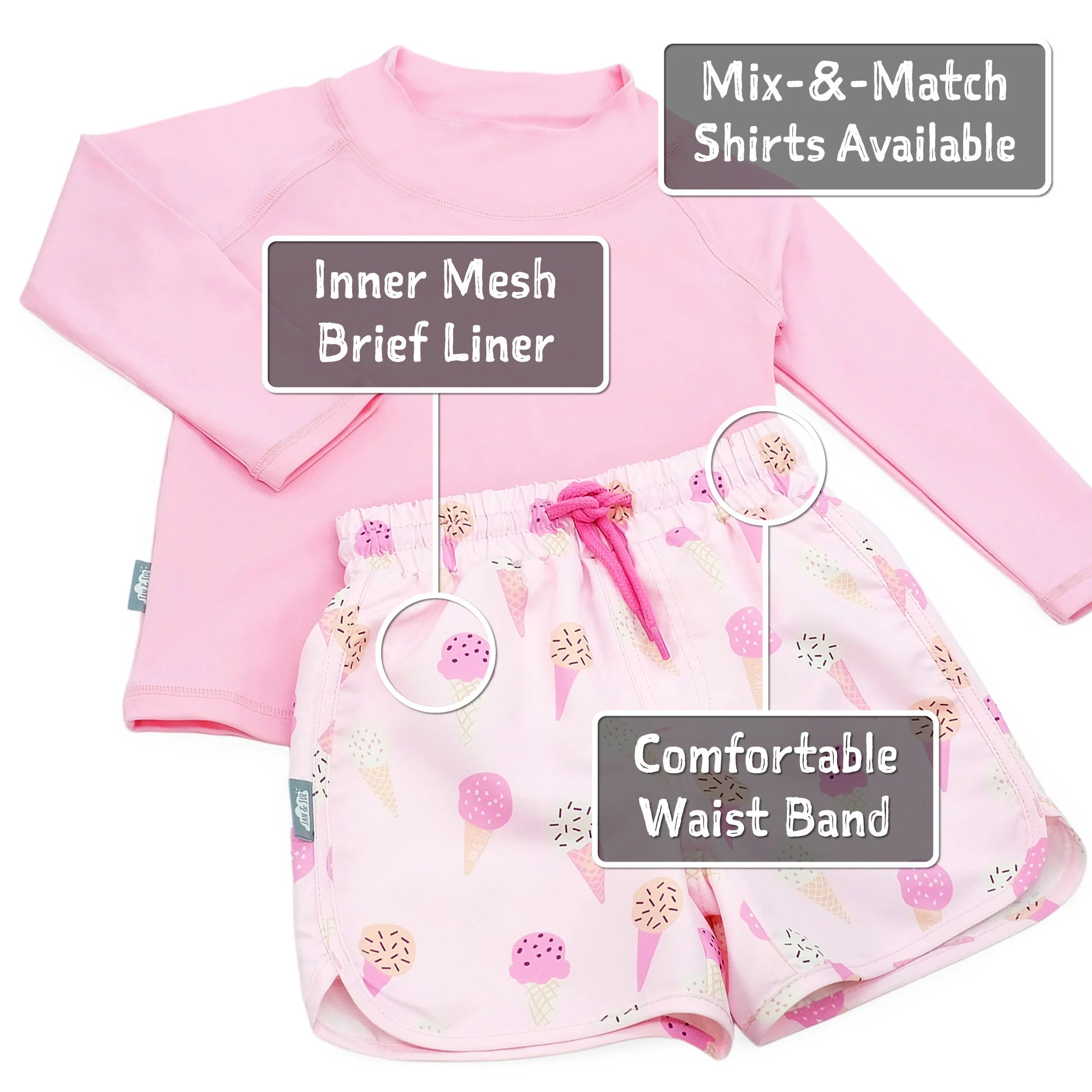 Jan & Jul Pink Ice Cream Toddler UV Swim Shorts - UPF 50+ Sun Protection for Kids - Perfect for Beach, Pool & Summer Outdoor Activities