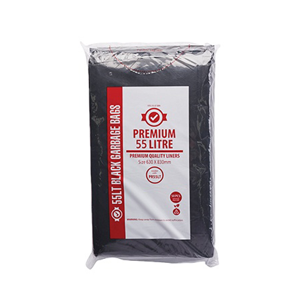 Premium Heavy Duty 55Lt Black Trash Bags - Extra Thick & Leak Proof for Kitchen, Office & Outdoor Use