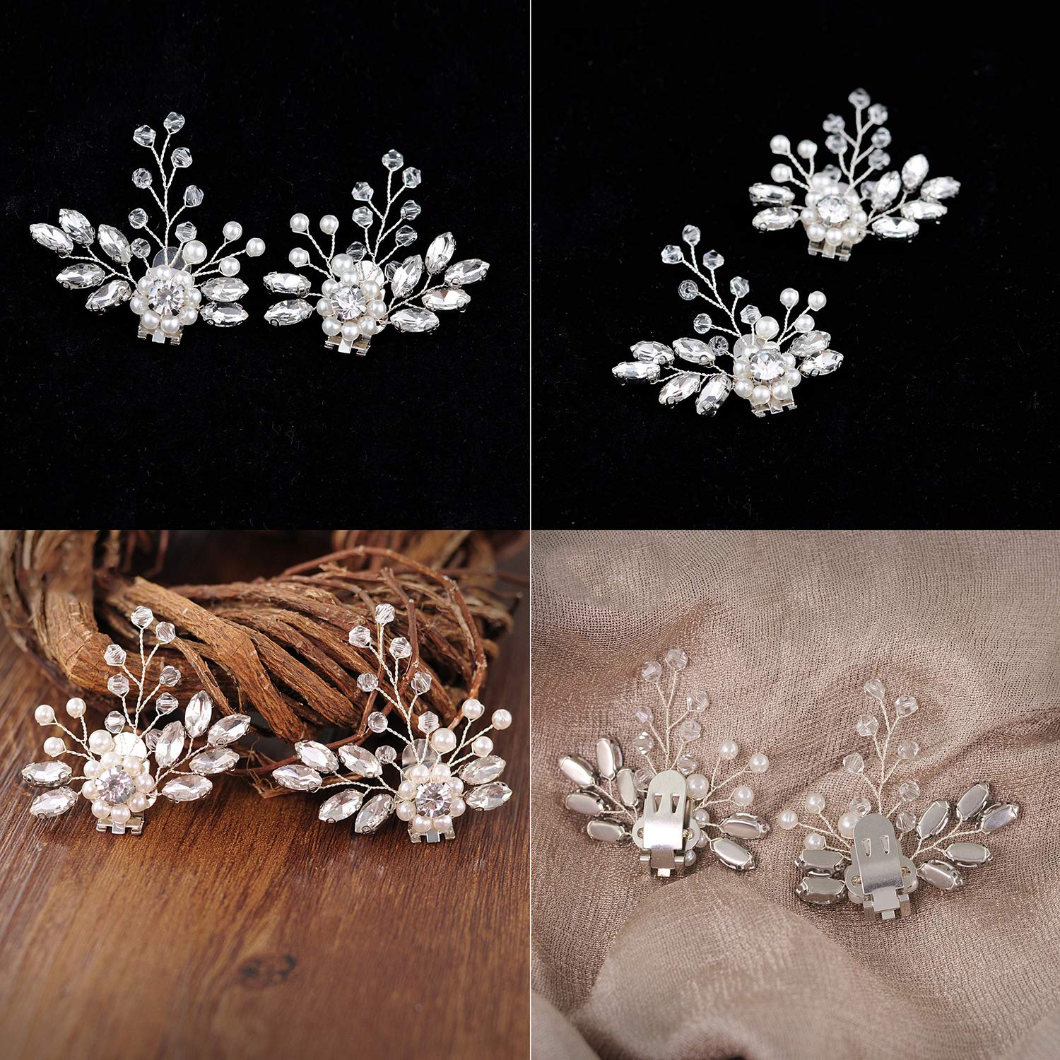 Florashop Women's 2PC Rhinestone Pearl Crystal Wedding Shoe Clips - Elegant Removable Silver Shoe Decorations for Flats & Heels | Perfect for Bridal Parties, Prom, Evening Events & Special Occasions