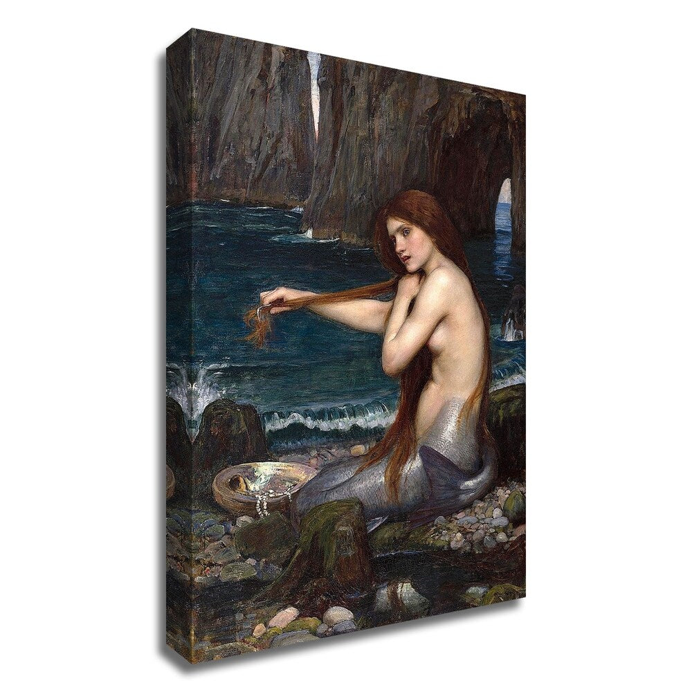 John William Waterhouse Mermaid Art Print on Canvas - Ready to Hang Wall Decor for Living Room, Bedroom & Office