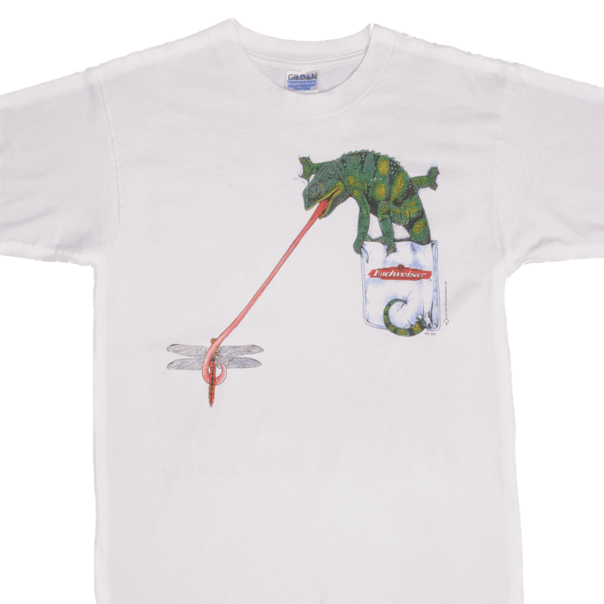 Vintage 1997 Budweiser Chameleon Dragonfly Graphic T-Shirt - Size Large for Men - Perfect for Casual Wear, Retro Parties & Beer Lovers